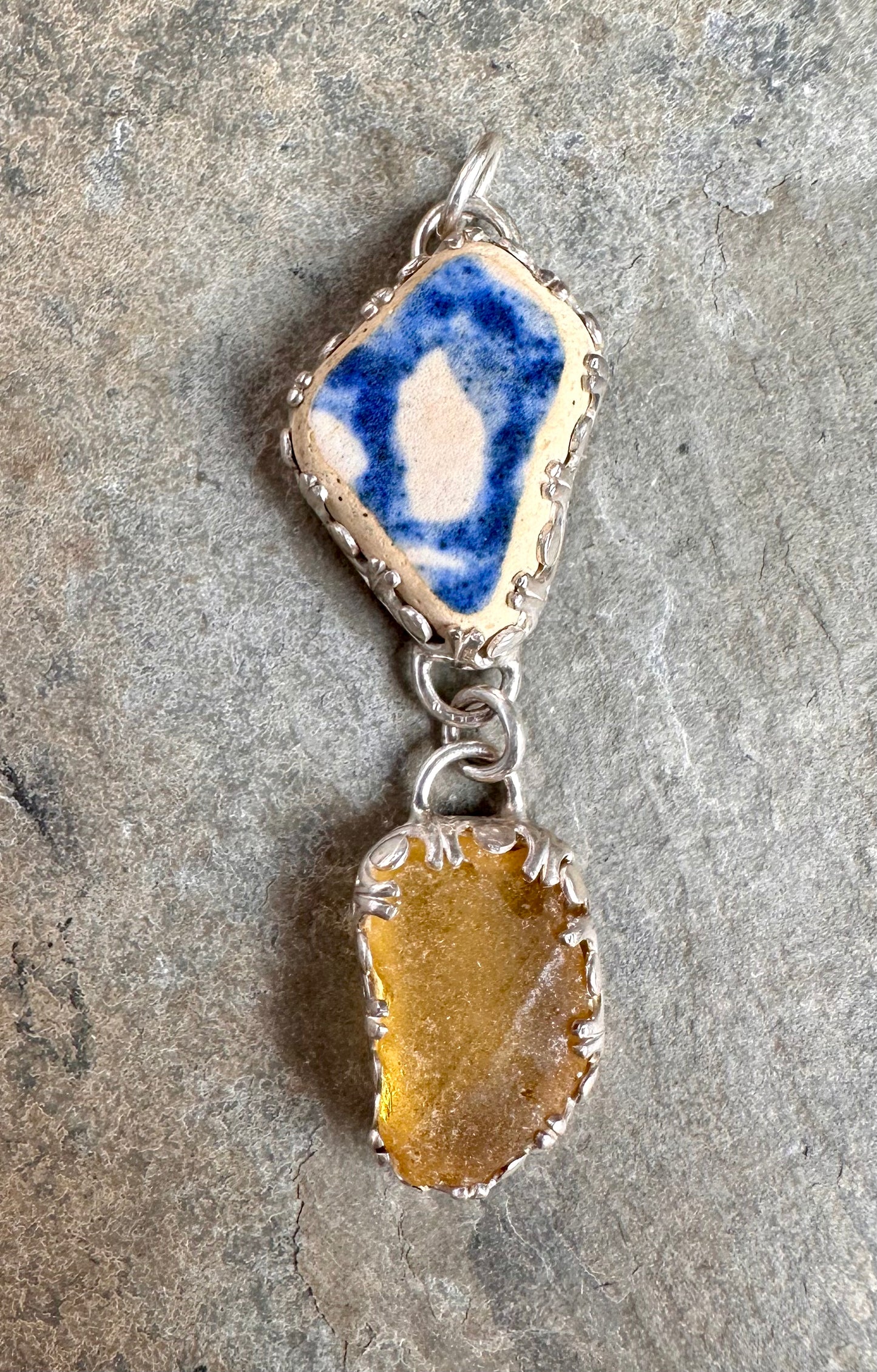 Lake Erie Beach Pottery and Beach Glass Pendant