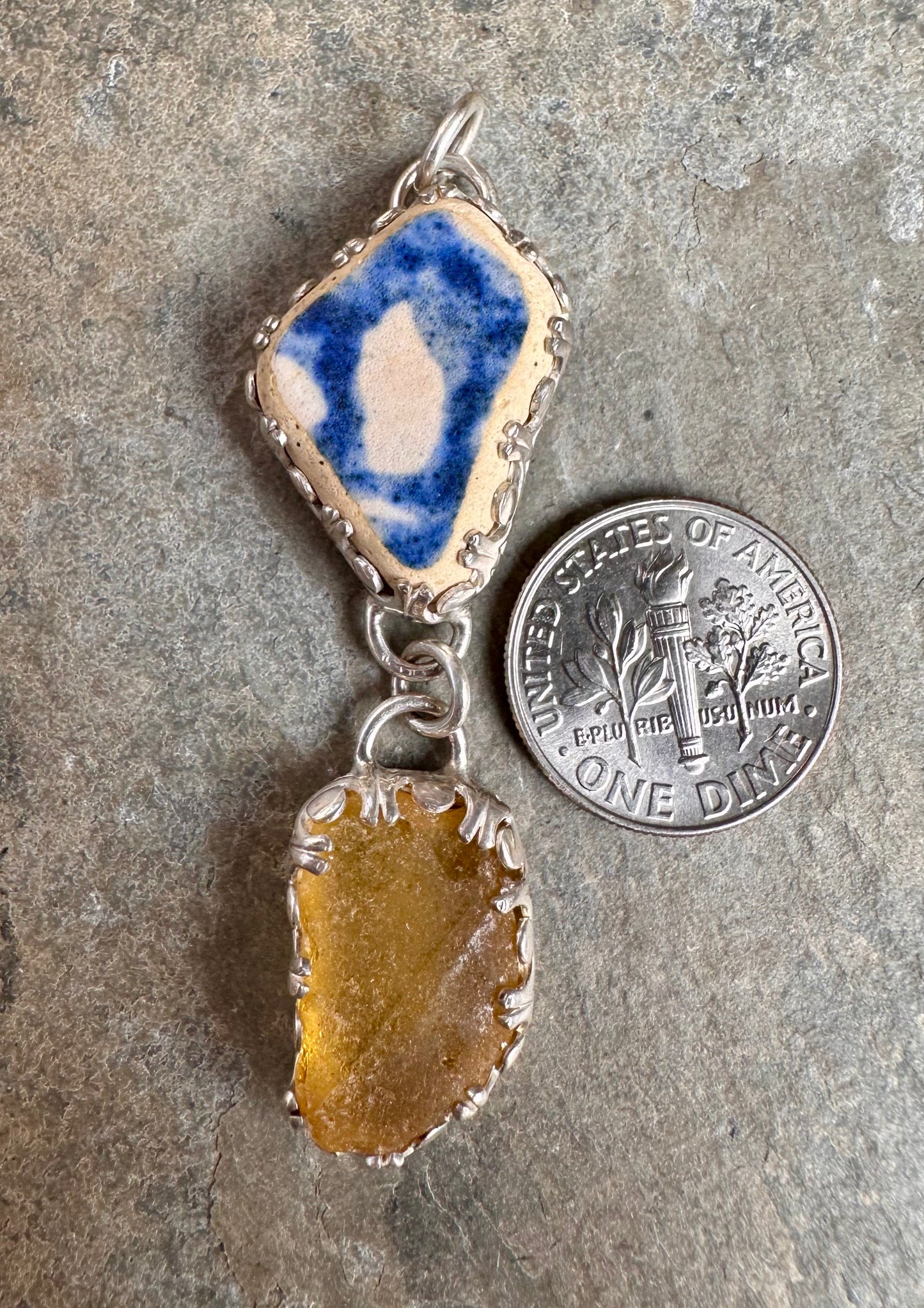 Lake Erie Beach Pottery and Beach Glass Pendant