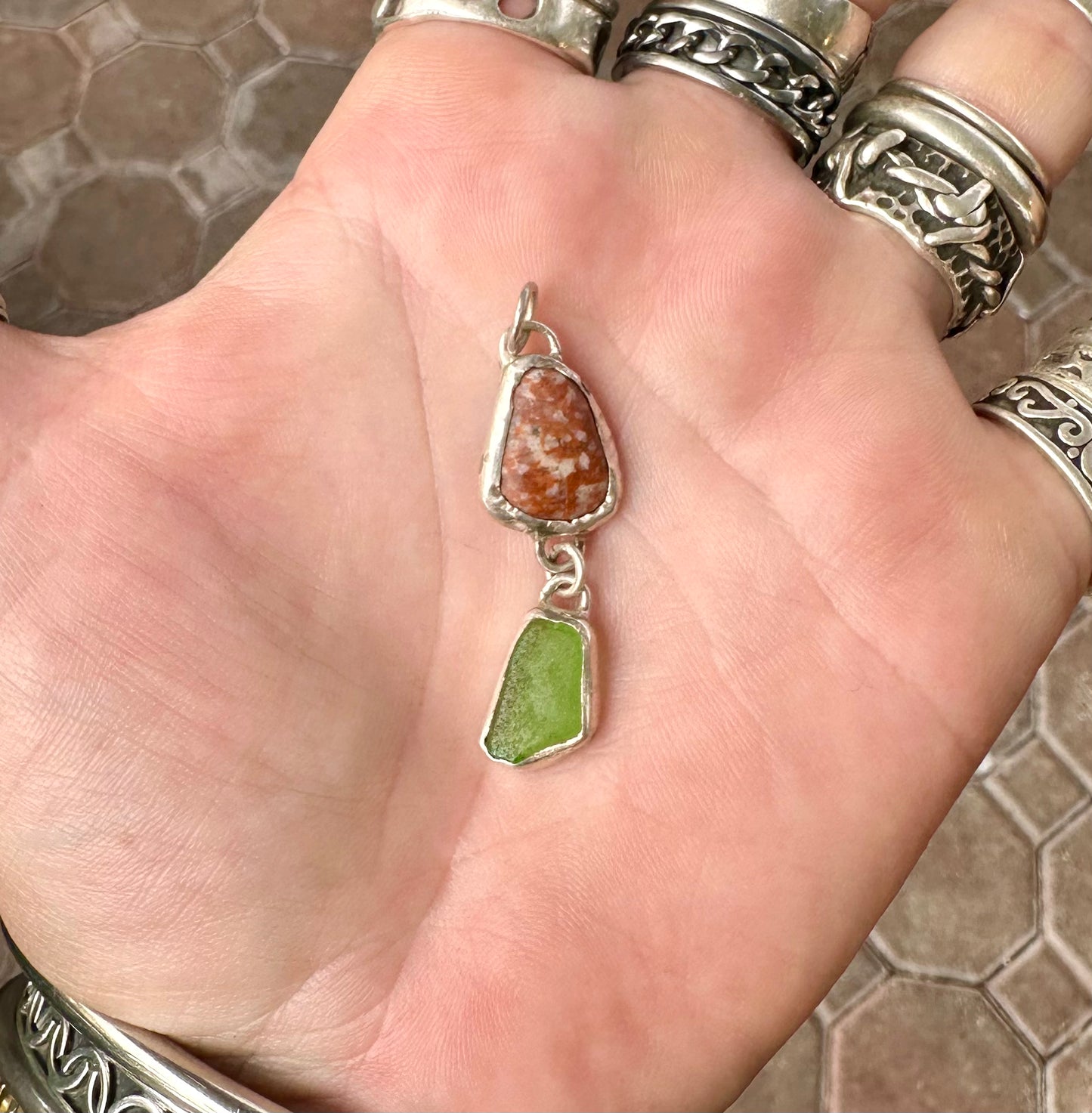 Lake Erie Beach Stone and Glass Pendant