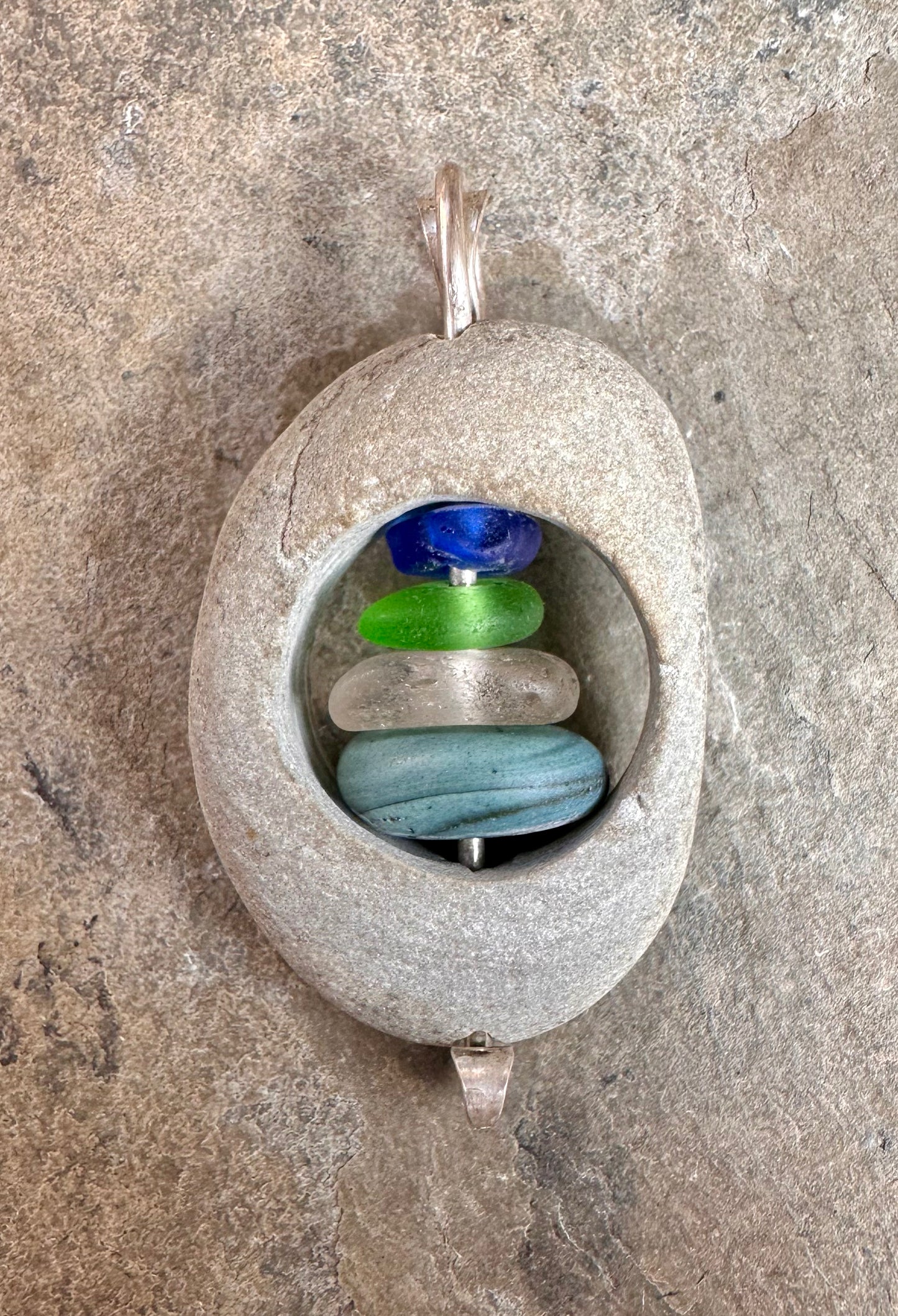 Glass within Stone Beach Glass Pendant