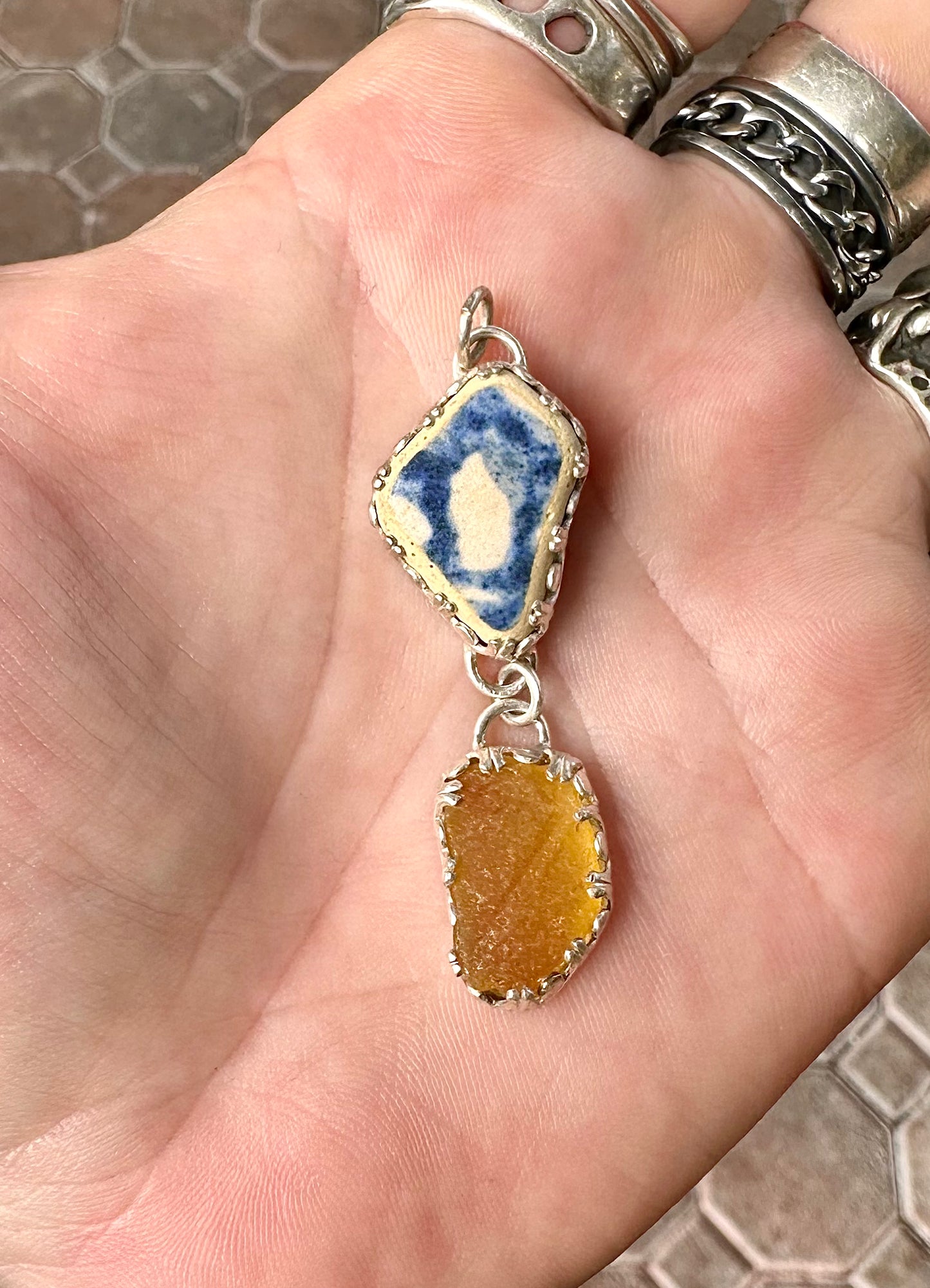 Lake Erie Beach Pottery and Beach Glass Pendant