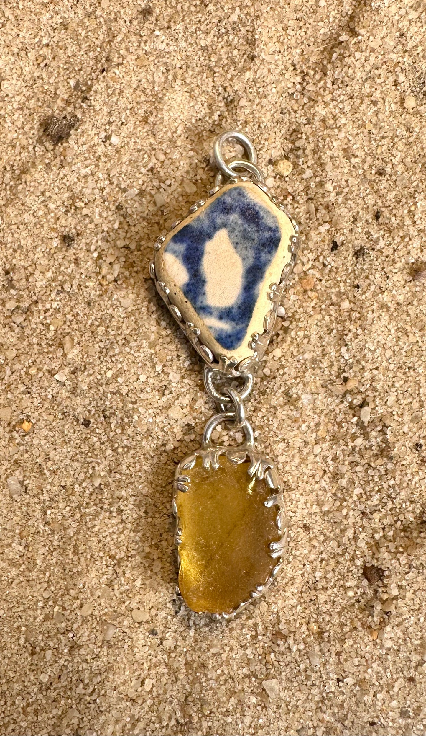 Lake Erie Beach Pottery and Beach Glass Pendant