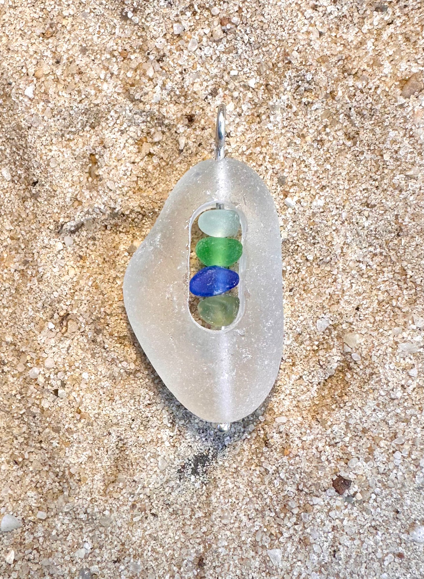 Glass within Glass Drilled Beach Glass Pendant
