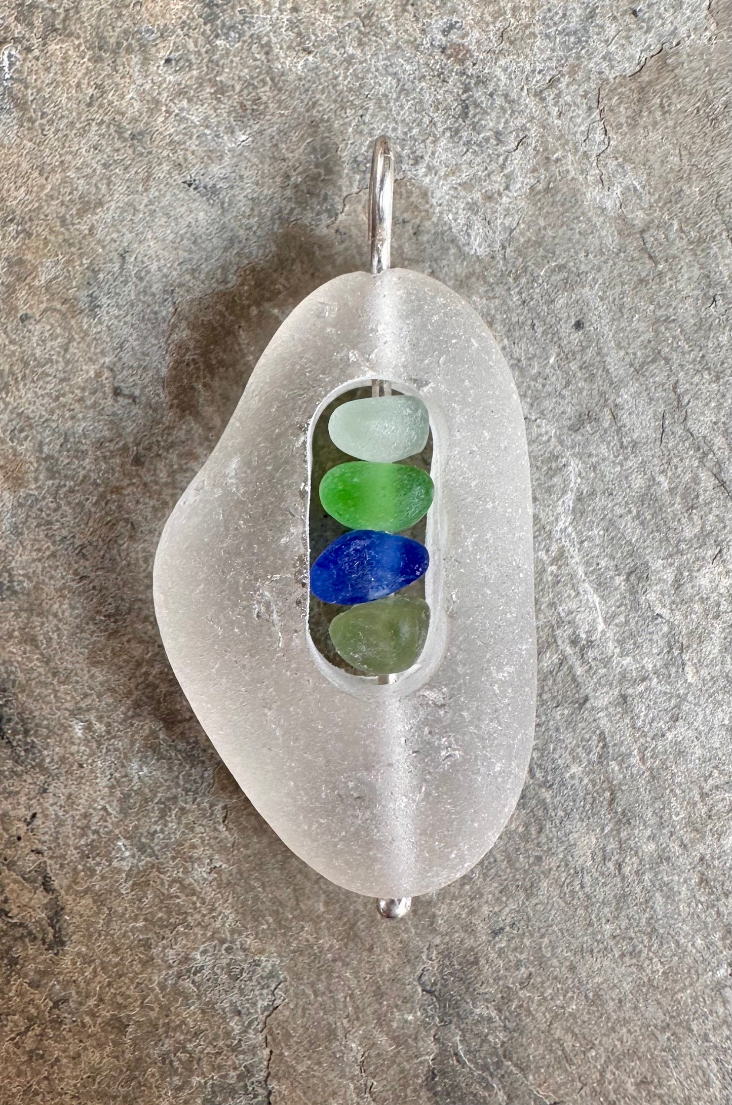 Glass within Glass Drilled Beach Glass Pendant