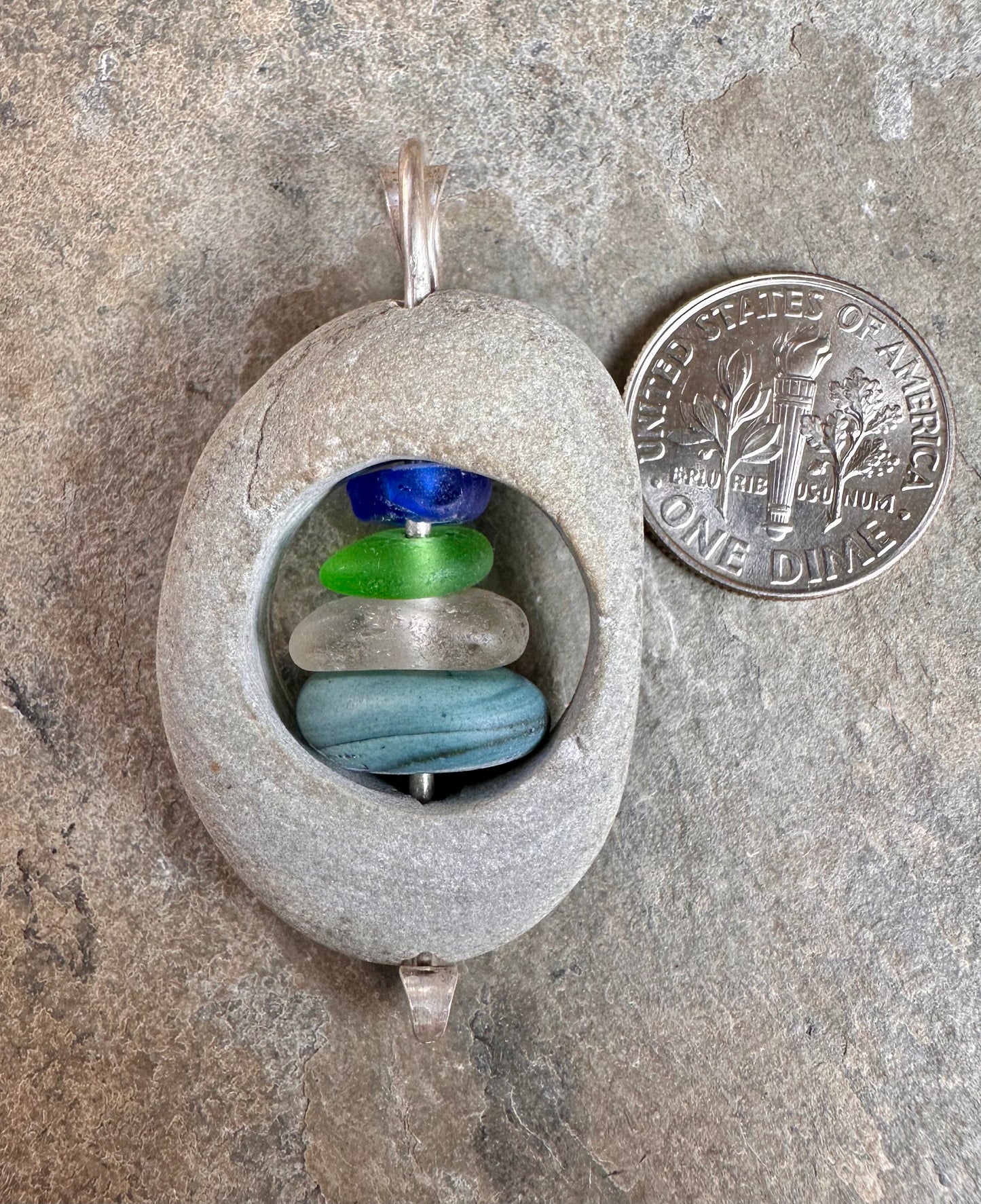 Glass within Stone Beach Glass Pendant