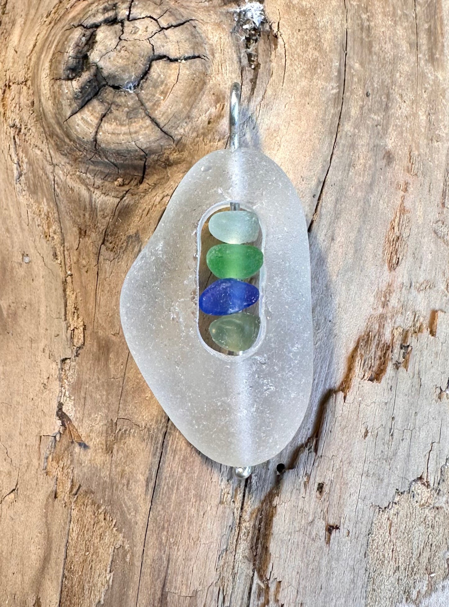 Glass within Glass Drilled Beach Glass Pendant