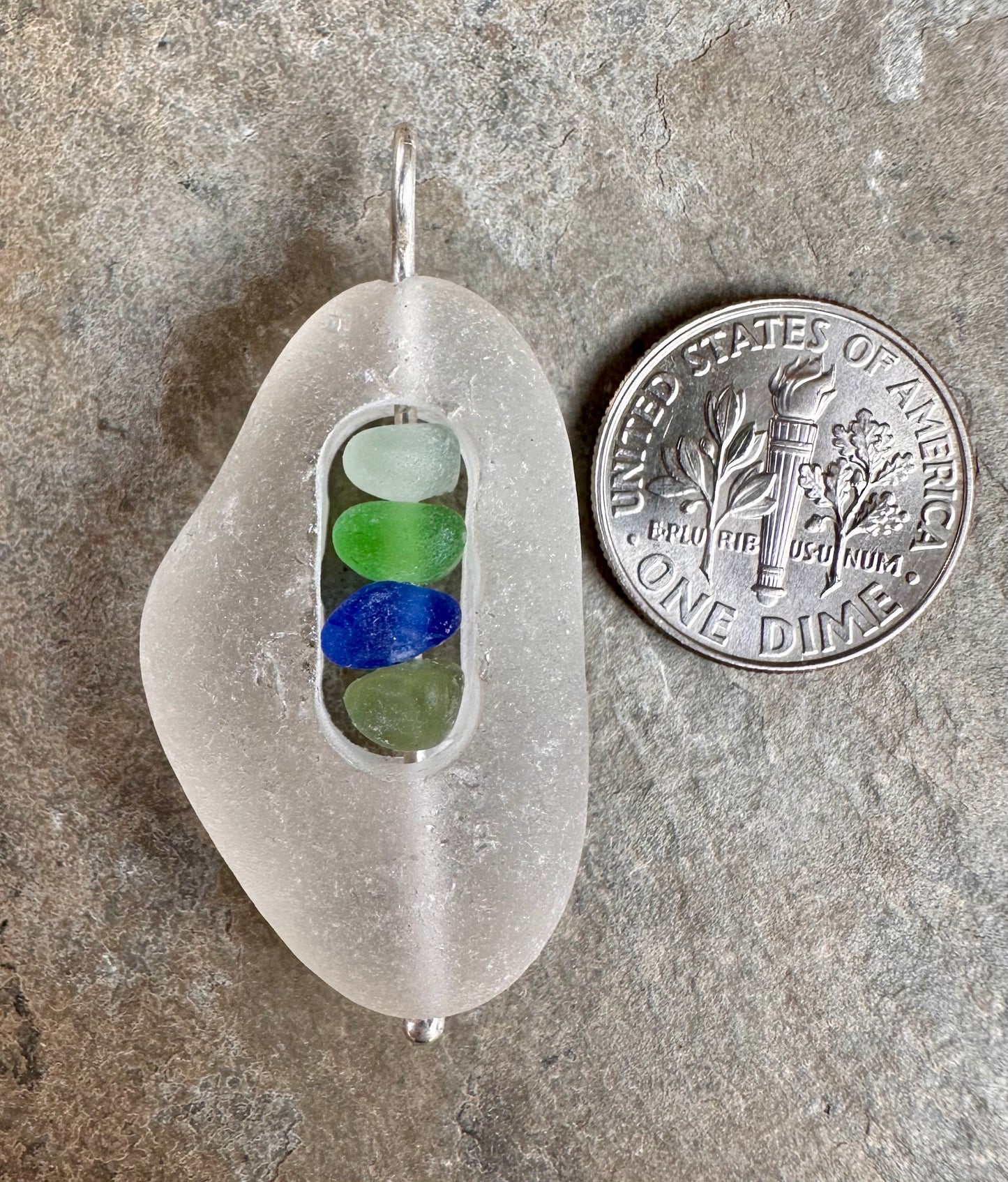 Glass within Glass Drilled Beach Glass Pendant