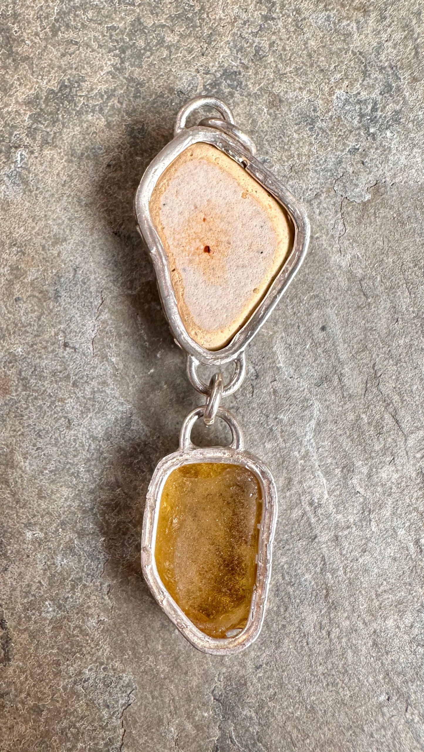 Lake Erie Beach Pottery and Beach Glass Pendant