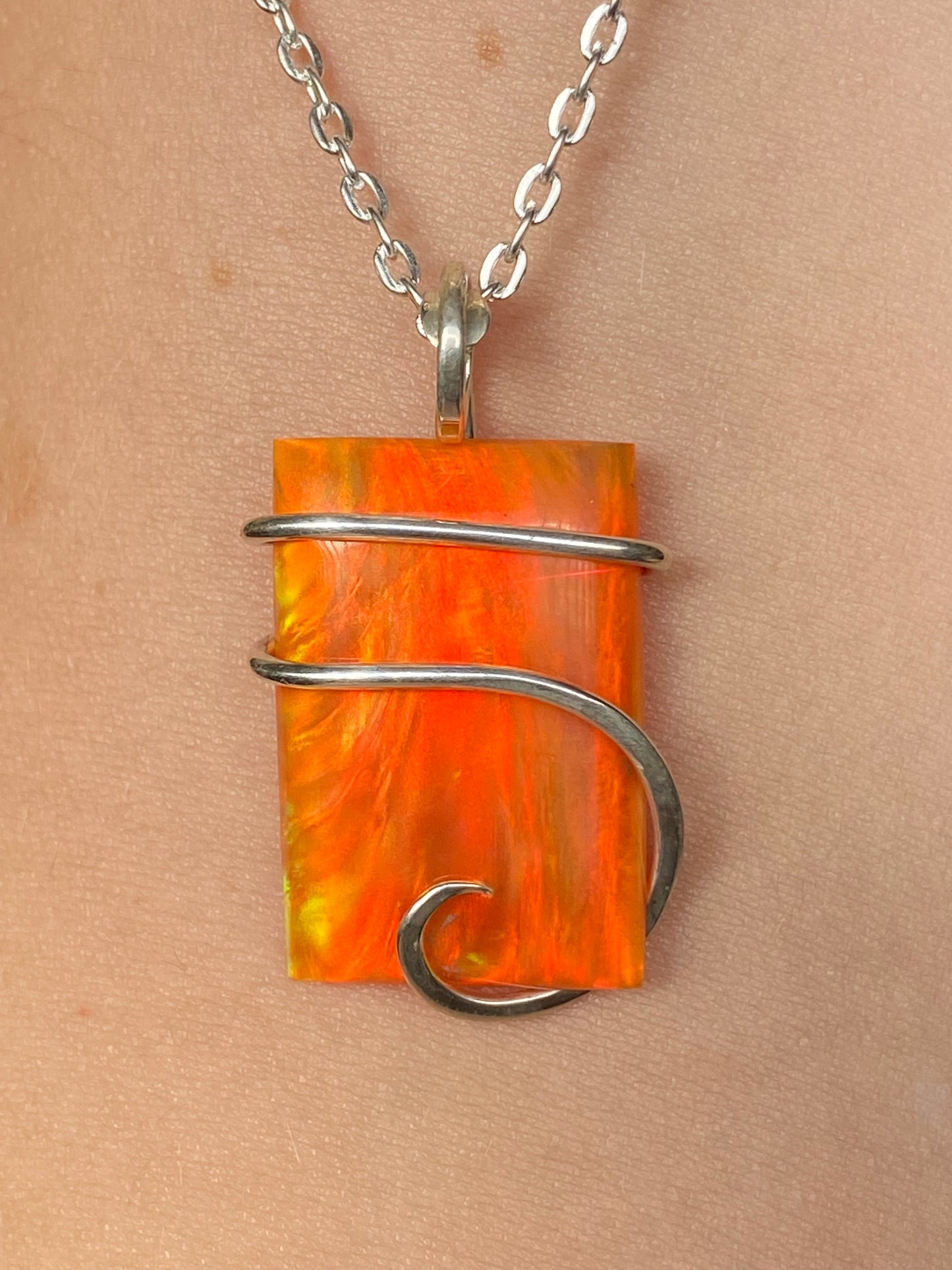 Aurora Borealis Opal in Sterling Silver Tension Wrapped Pendant