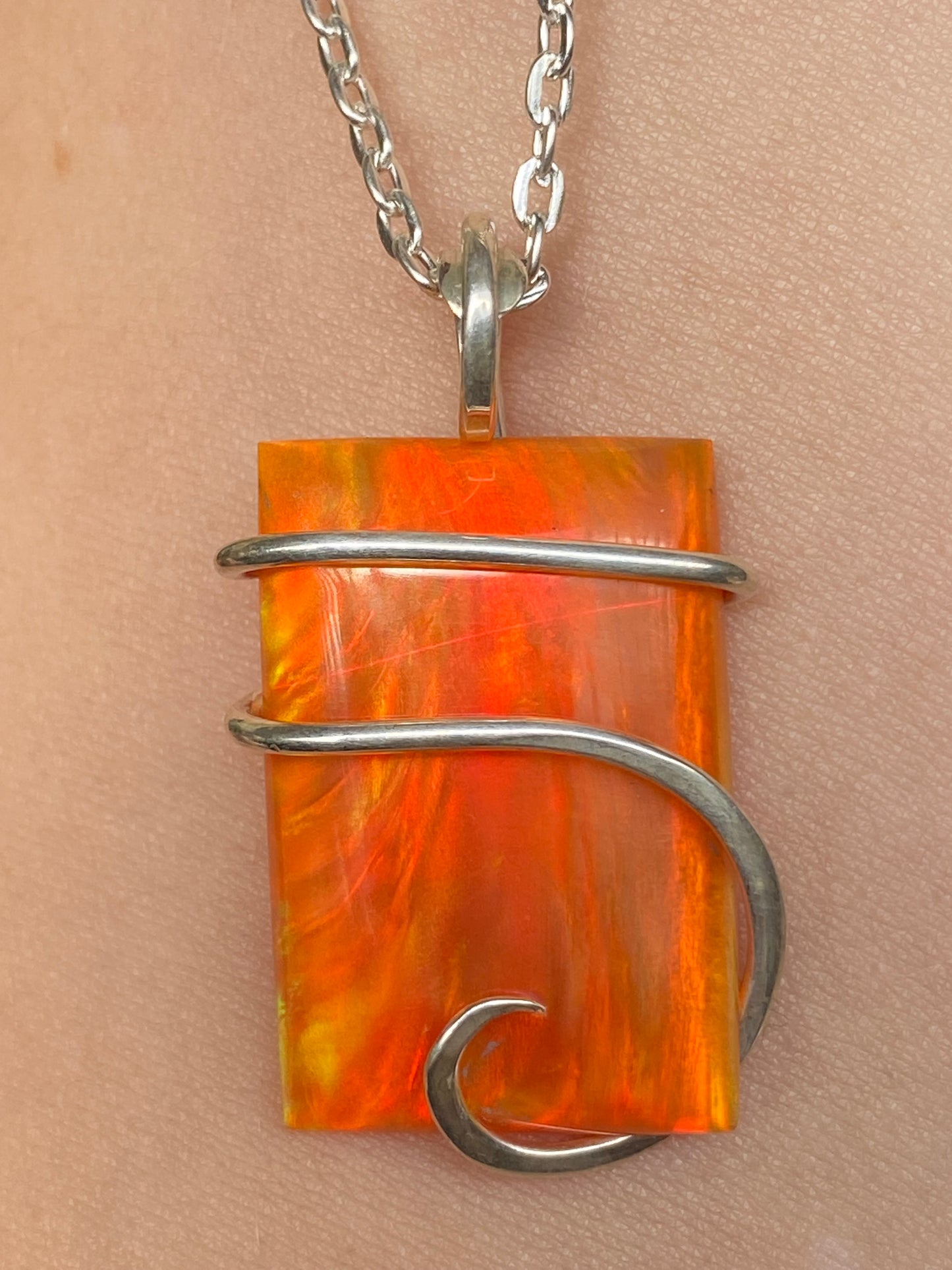 Aurora Borealis Opal in Sterling Silver Tension Wrapped Pendant