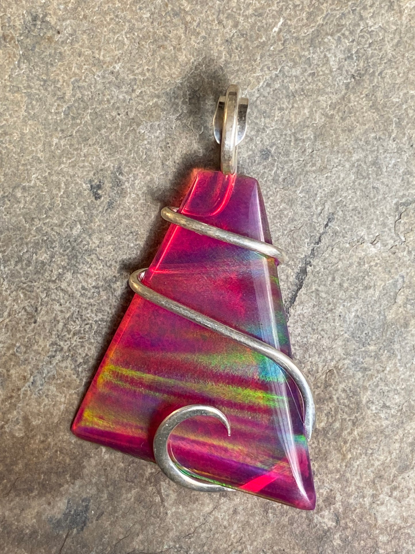 Aurora Borealis Opal in Sterling Silver Tension Wrapped Pendant