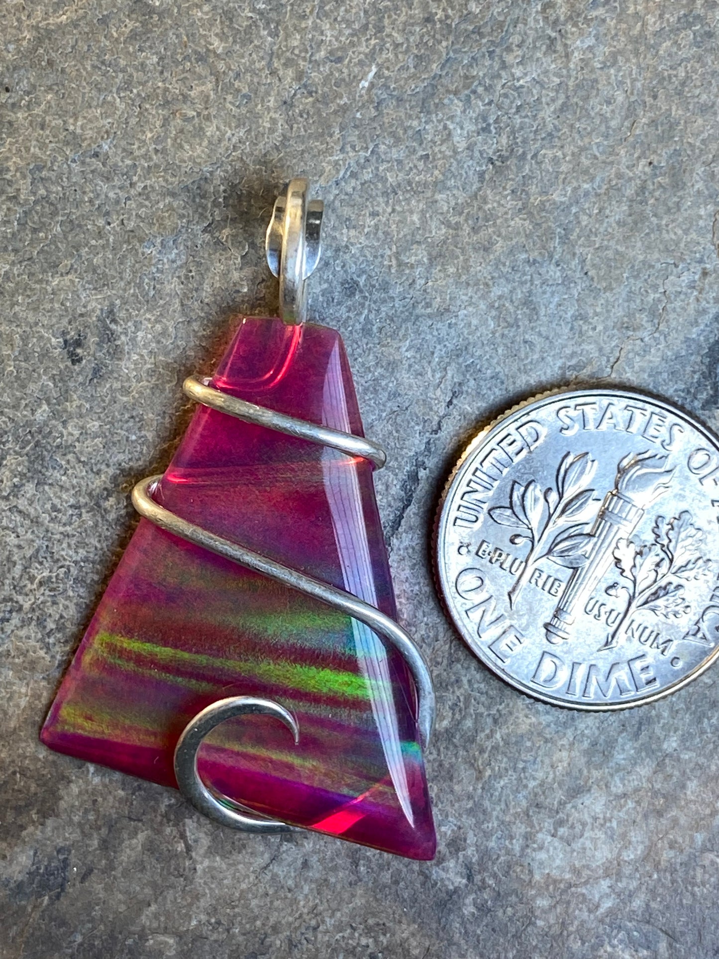 Aurora Borealis Opal in Sterling Silver Tension Wrapped Pendant