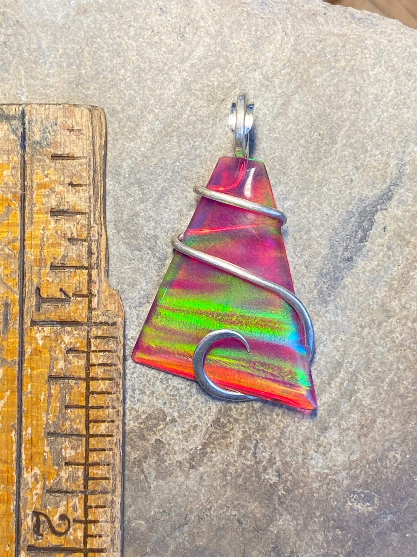Aurora Borealis Opal in Sterling Silver Tension Wrapped Pendant