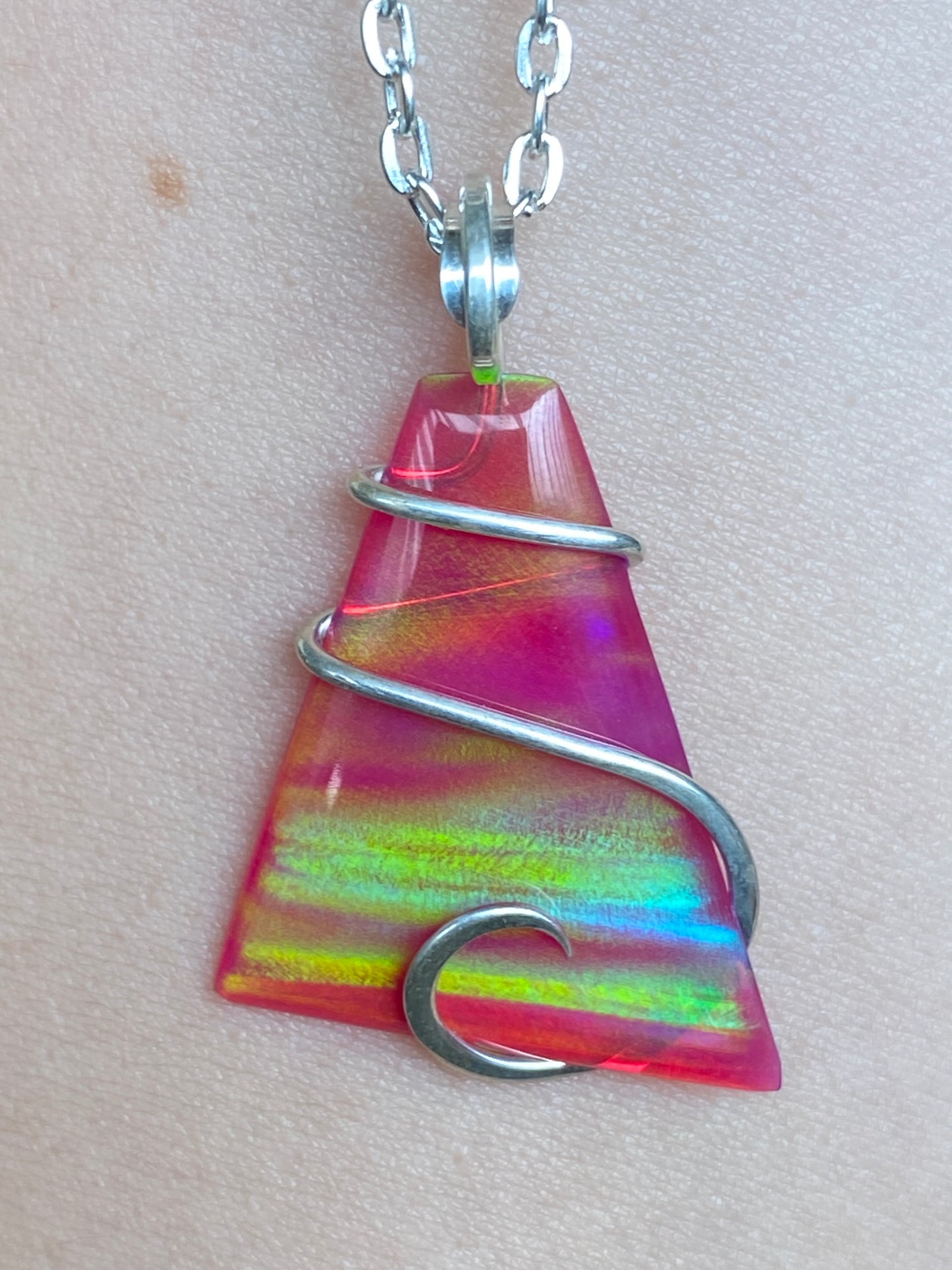 Aurora Borealis Opal in Sterling Silver Tension Wrapped Pendant