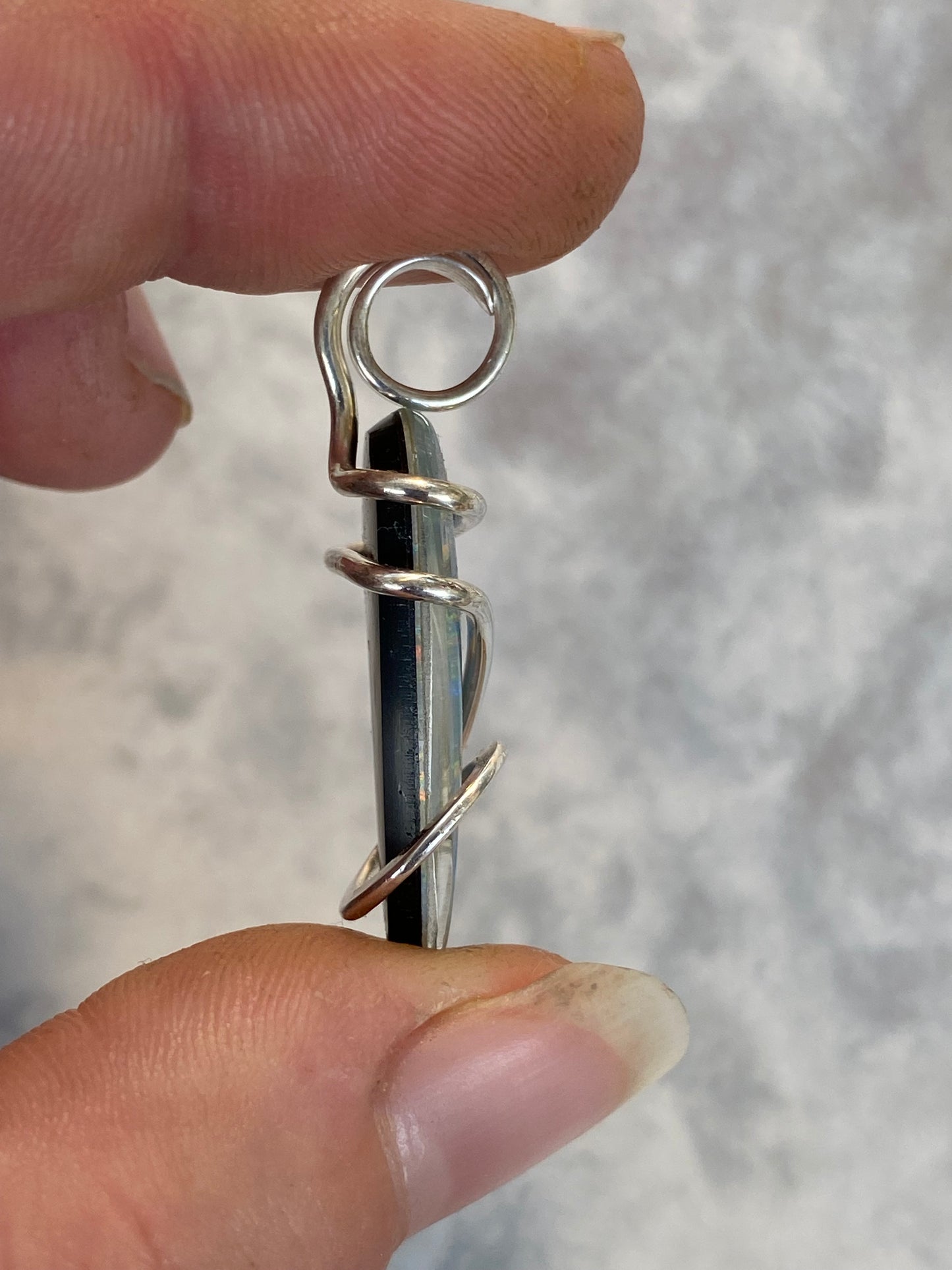 Opal Triplet in Sterling Silver Tension Wrapped Pendant