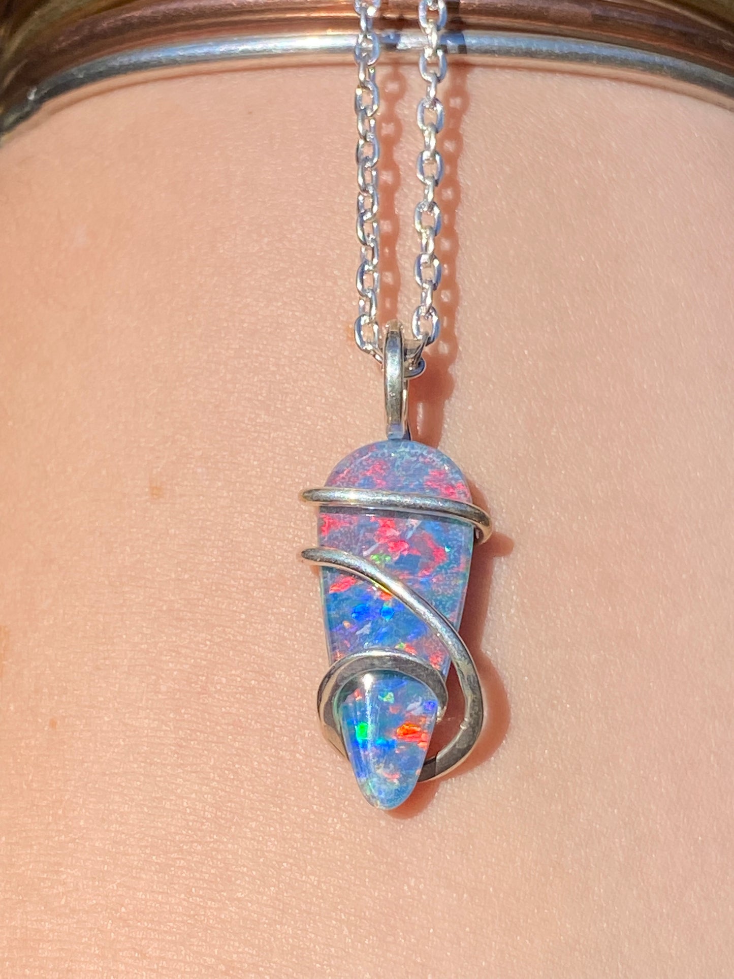 Opal Triplet in Sterling Silver Tension Wrapped Pendant