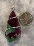Ruby and Zoisite Cabochon in Sterling Silver Tension Wrapped Pendant