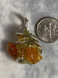 Polish Orange and Green Zincite in Sterling Silver Tension Wrapped Pendant