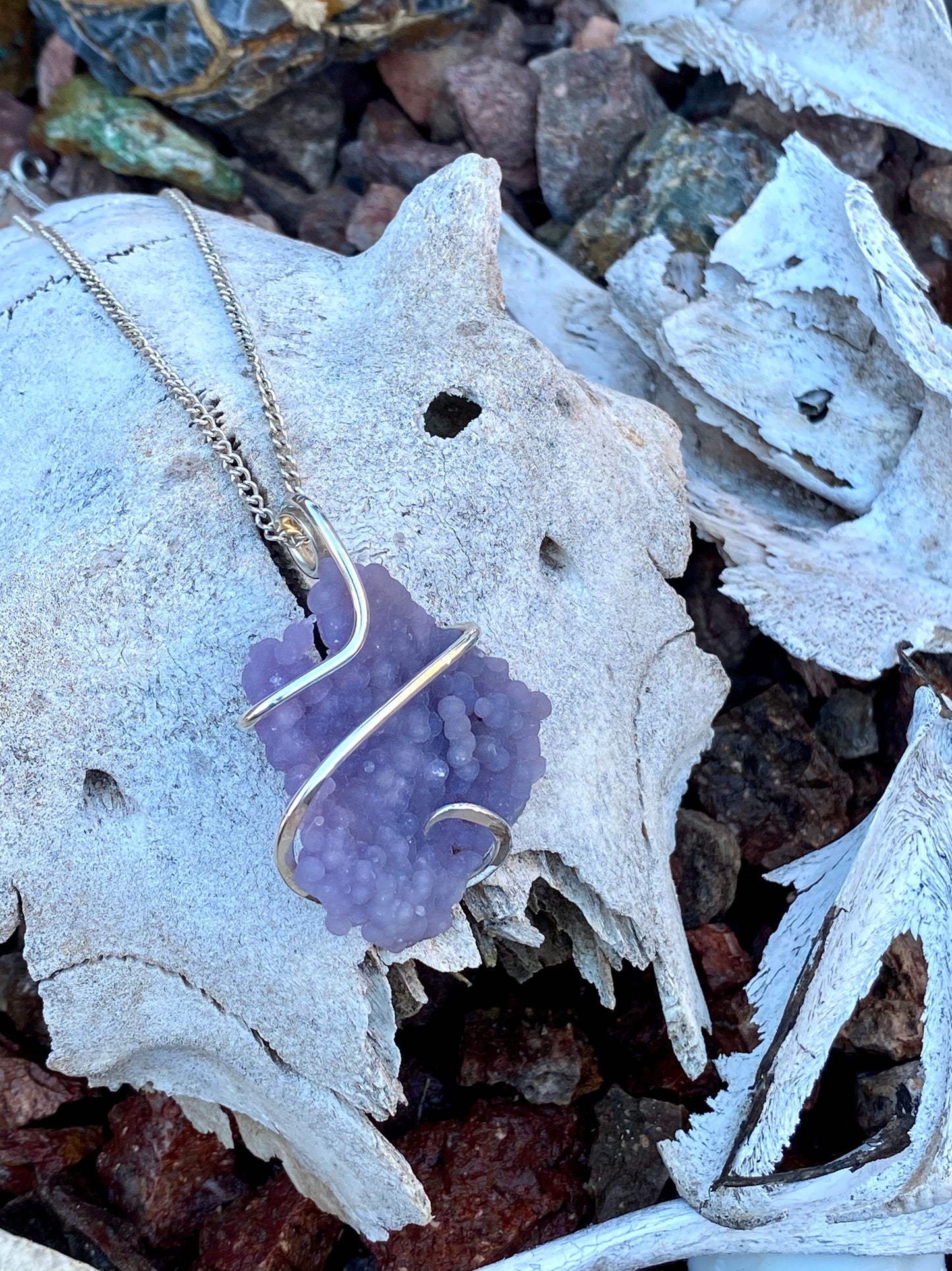 Grape Agate in Sterling Silver Tension Wrapped Pendant