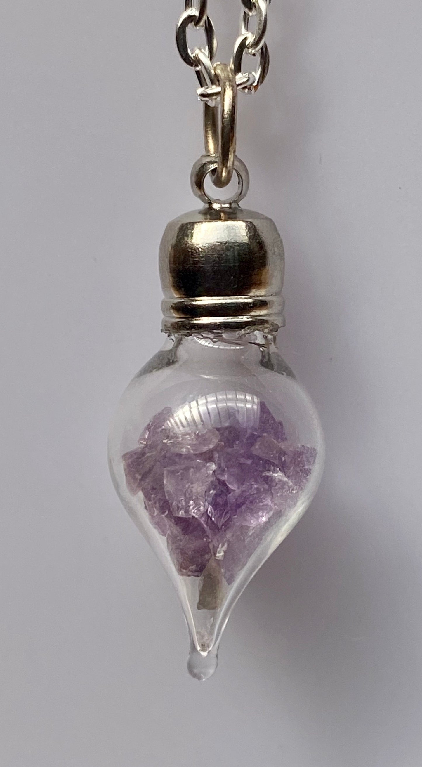 February Birthstone Amethyst Glass Vial Pendant