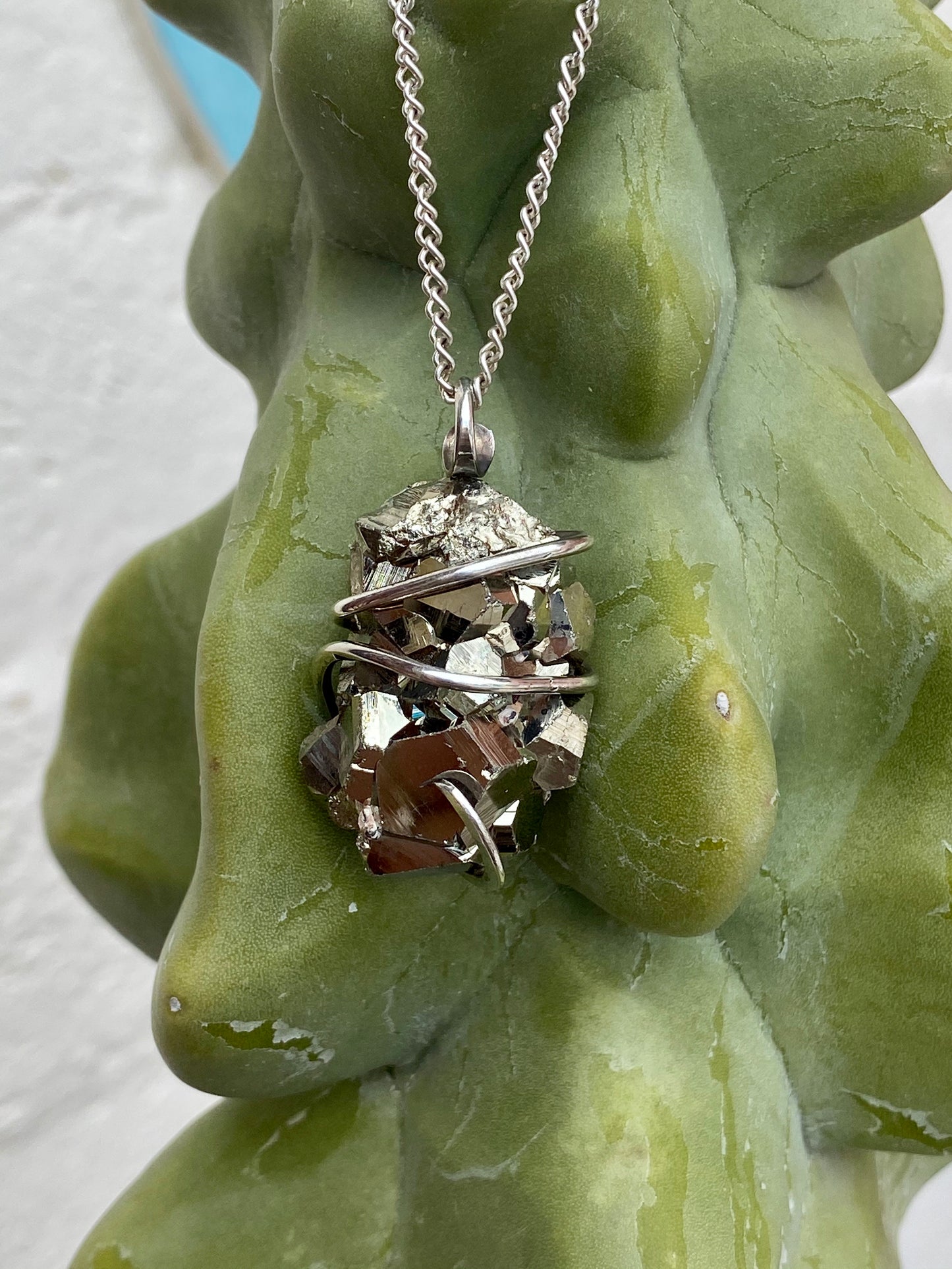 Pyrite Nugget in Sterling Silver Tension Wrapped Pendant