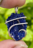 Azurite Druzy in Sterling Silver Tension Wrapped Pendant