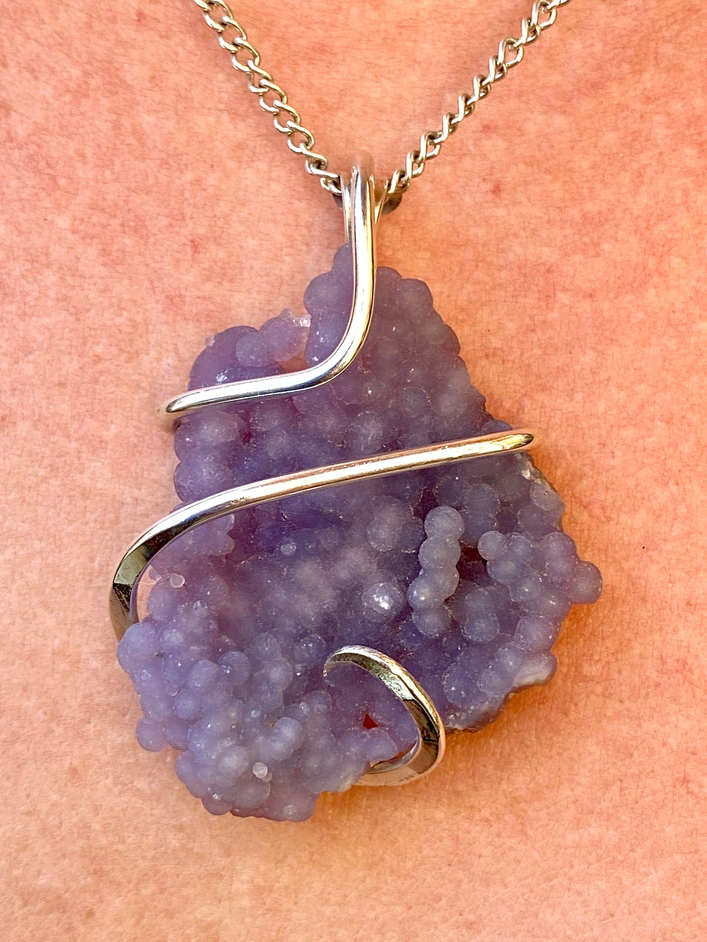 Grape Agate in Sterling Silver Tension Wrapped Pendant