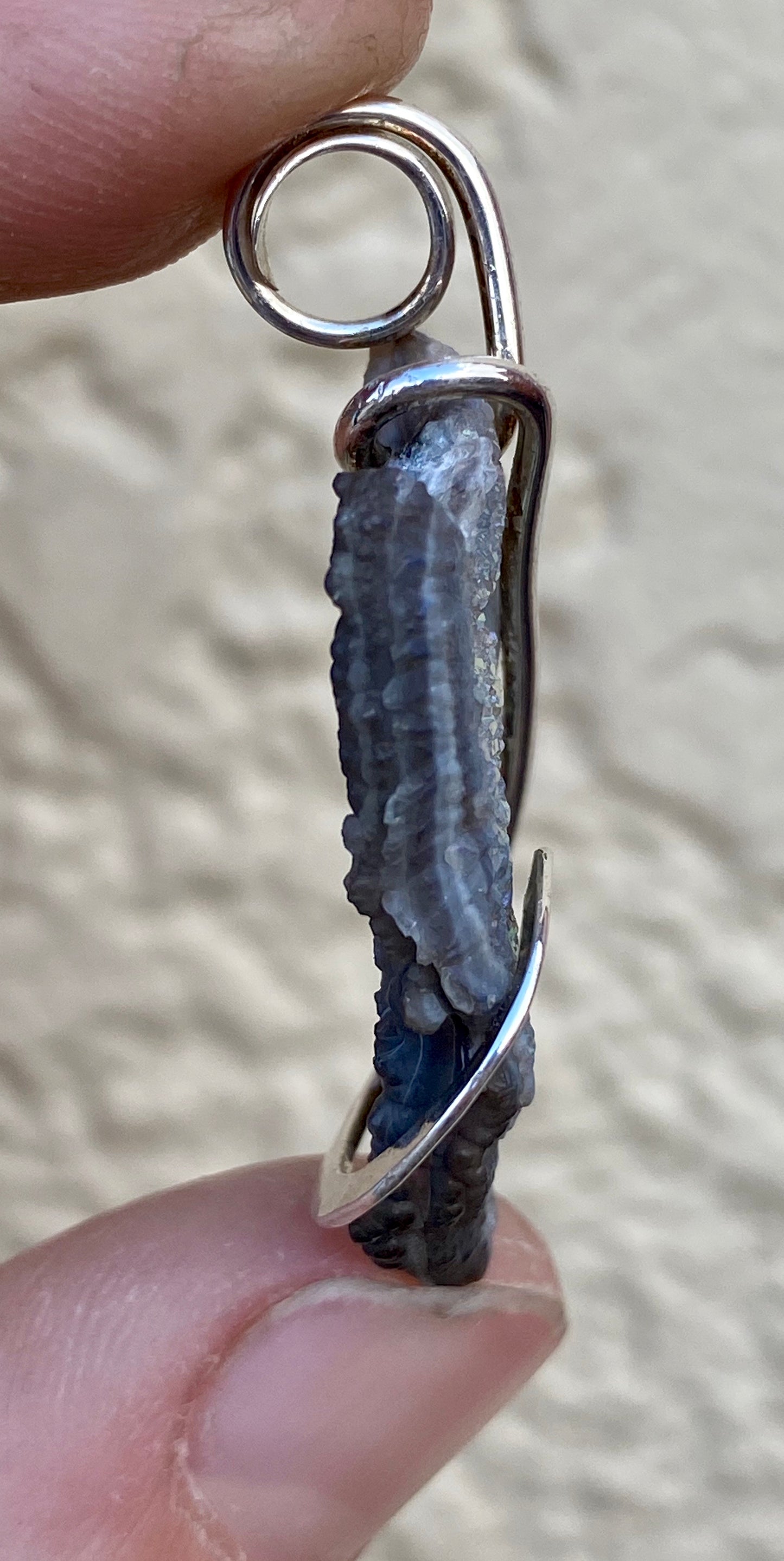 Platinum Infused Druzy in Sterling Silver Tension Wrapped Pendant