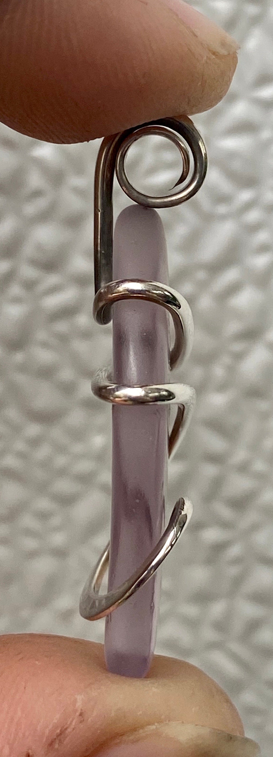 Lavender Sea Glass in Sterling Silver Tension Wrapped Pendant