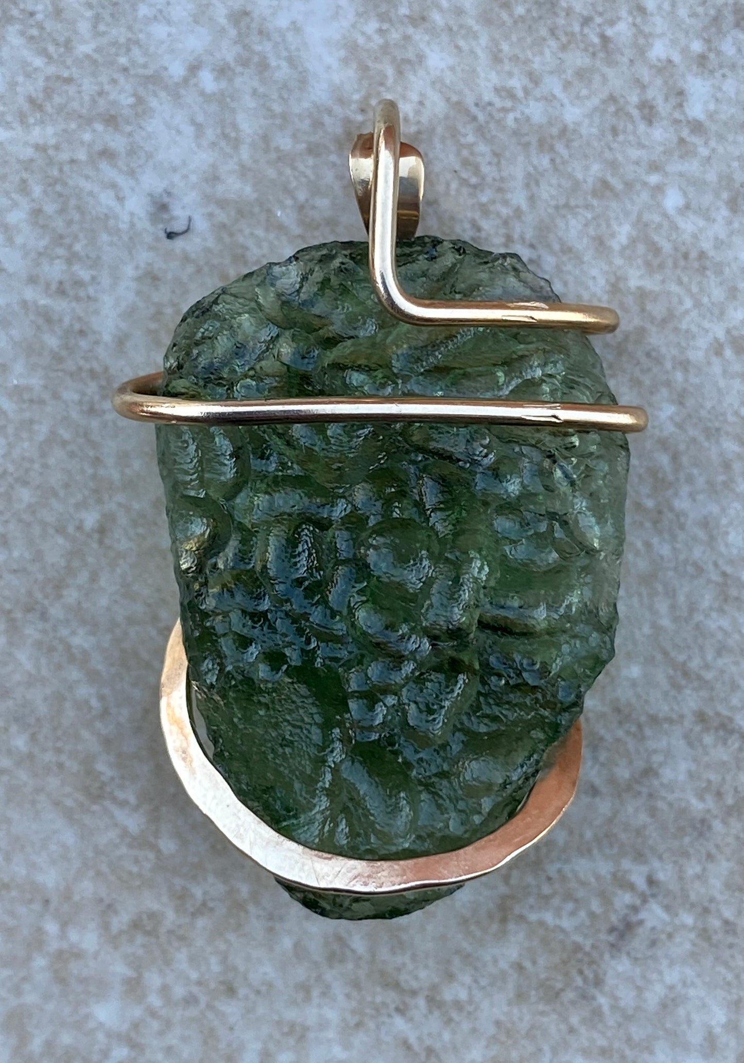 Moldavite in 14kt Gold Tension Wrapped Pendant