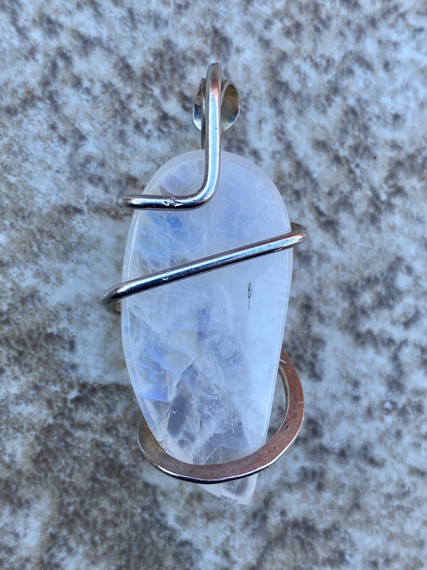 Moonstone Cabochon in Sterling Silver Tension Wrapped Pendant