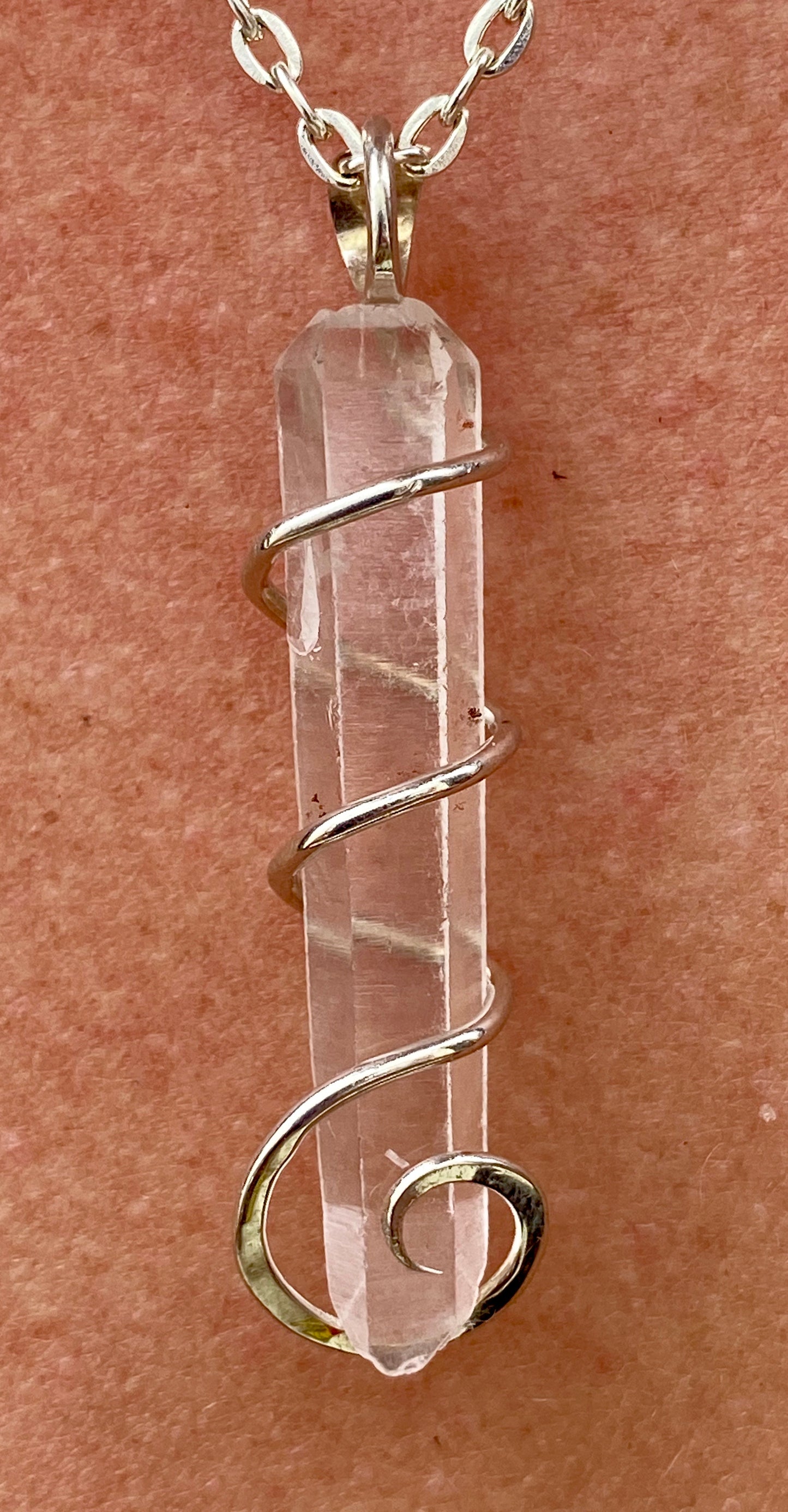 Quartz Crystal in Sterling Silver Tension Wrapped Pendant