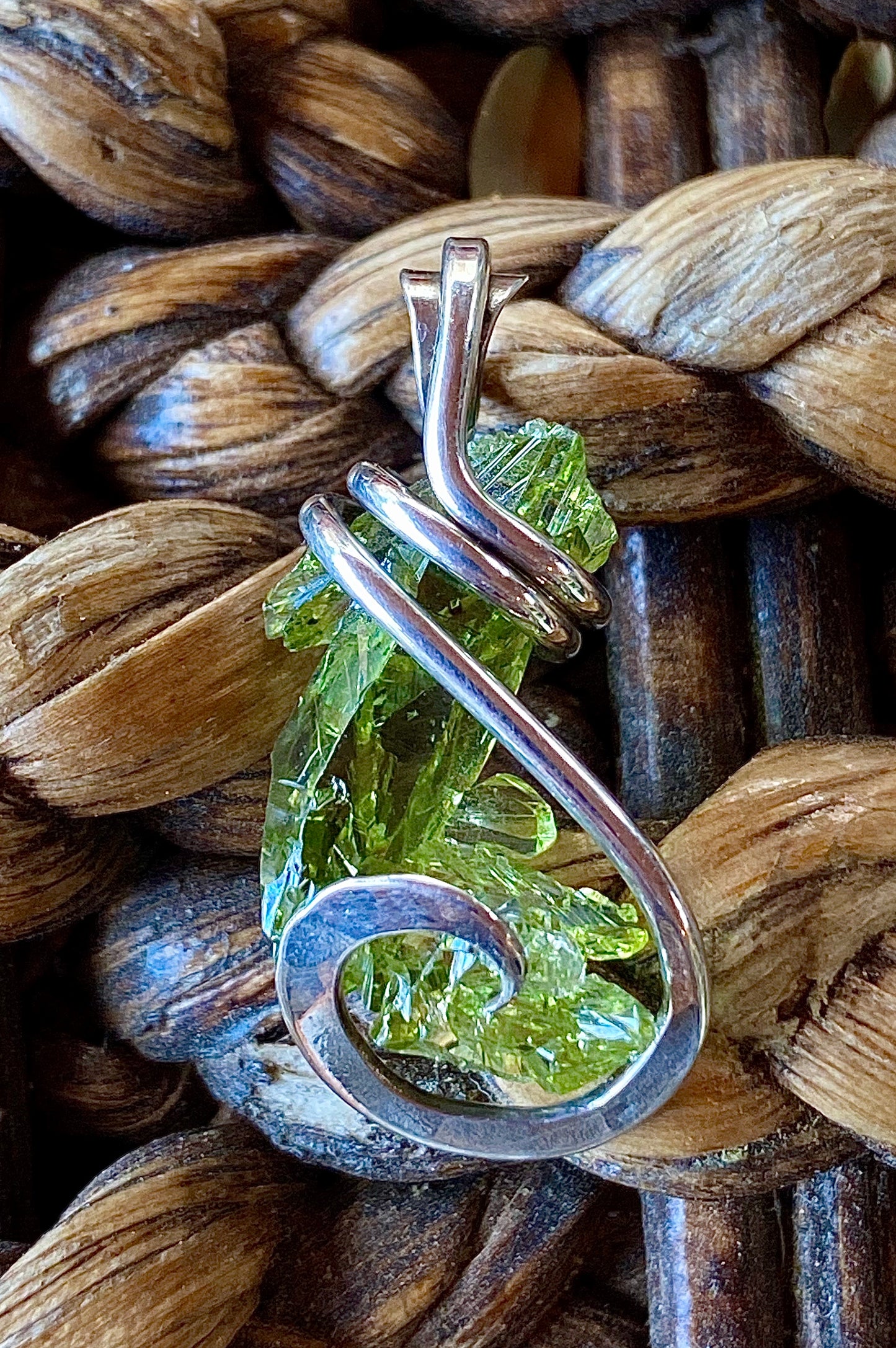 Polish Green Zincite in Sterling Silver Tension Wrapped Pendant