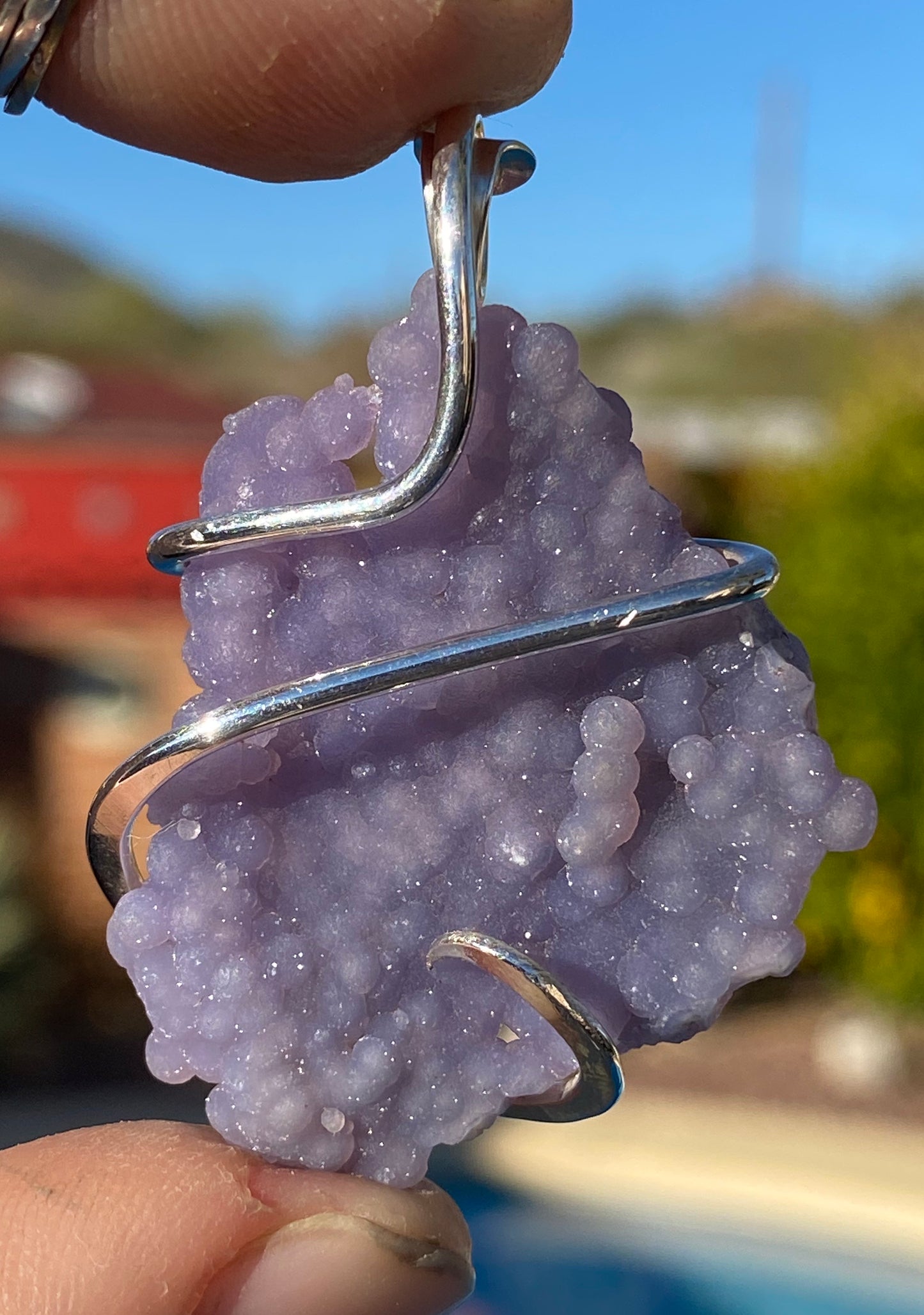Grape Agate in Sterling Silver Tension Wrapped Pendant