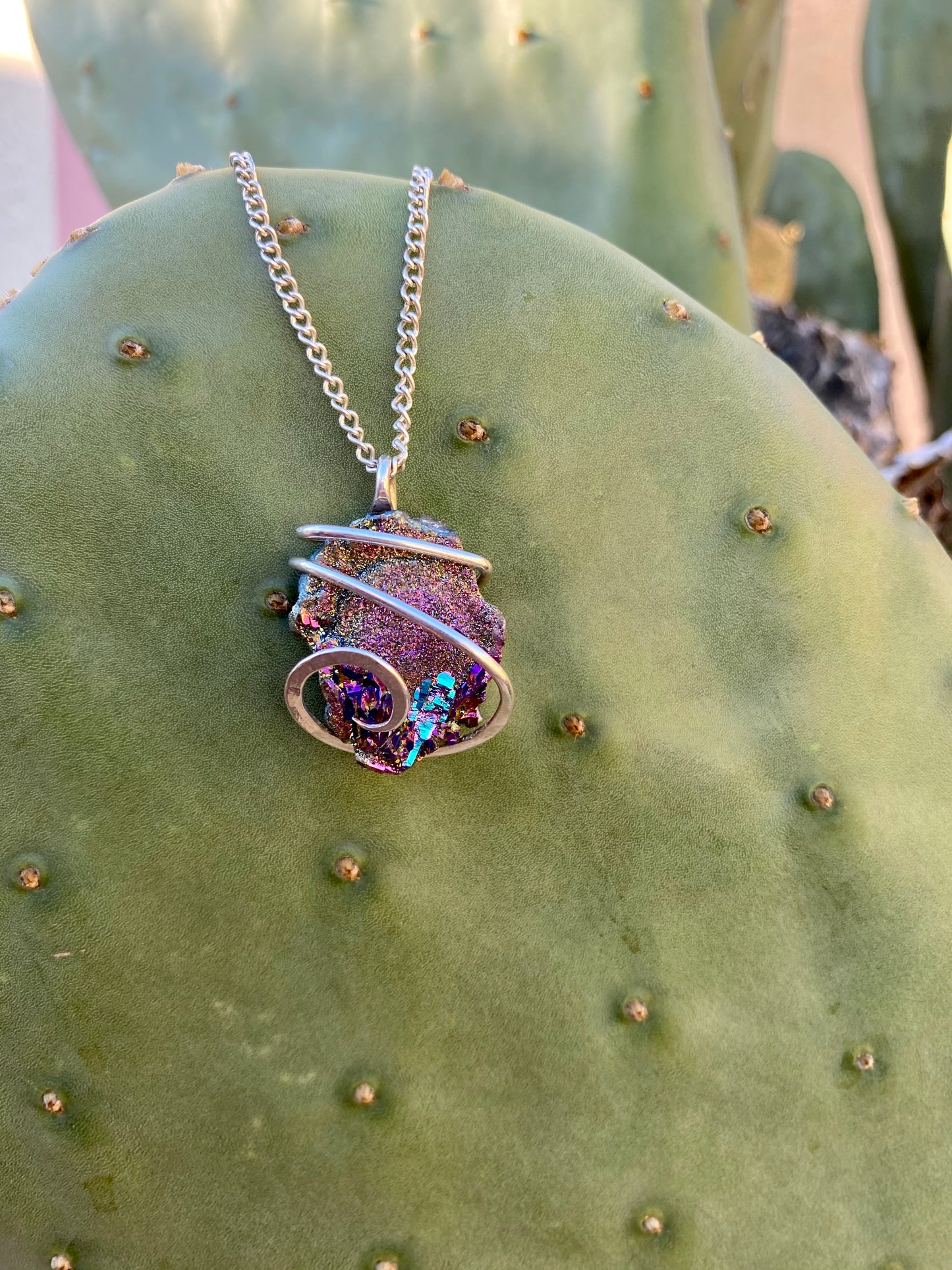 Titanium Infused Druzy in Sterling Silver Tension Wrapped Pendant
