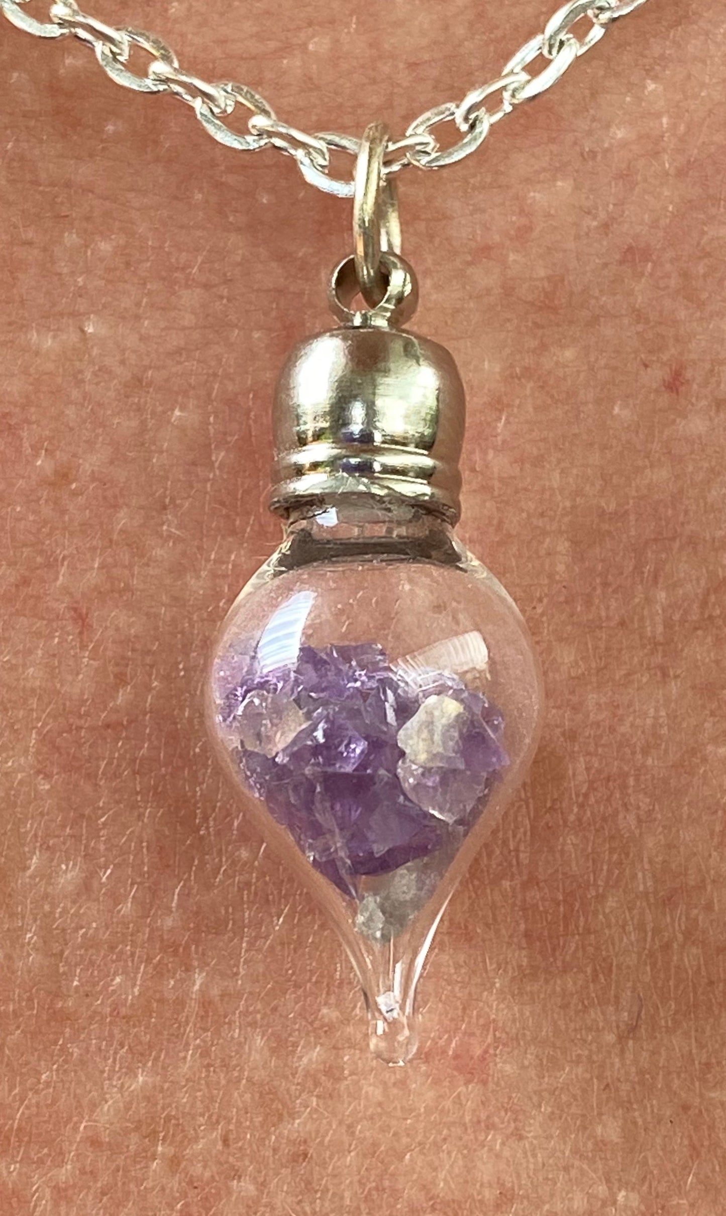 February Birthstone Amethyst Glass Vial Pendant