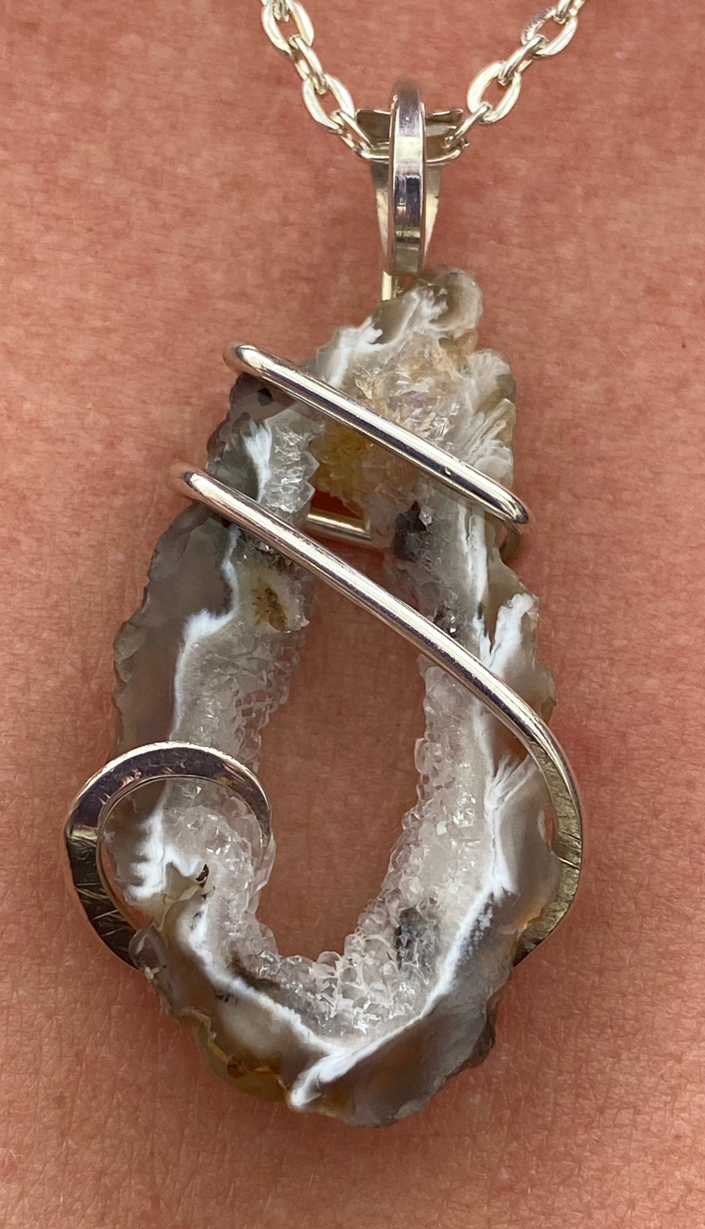 Oco Geode Slice in Sterling Silver Tension Wrapped Pendant