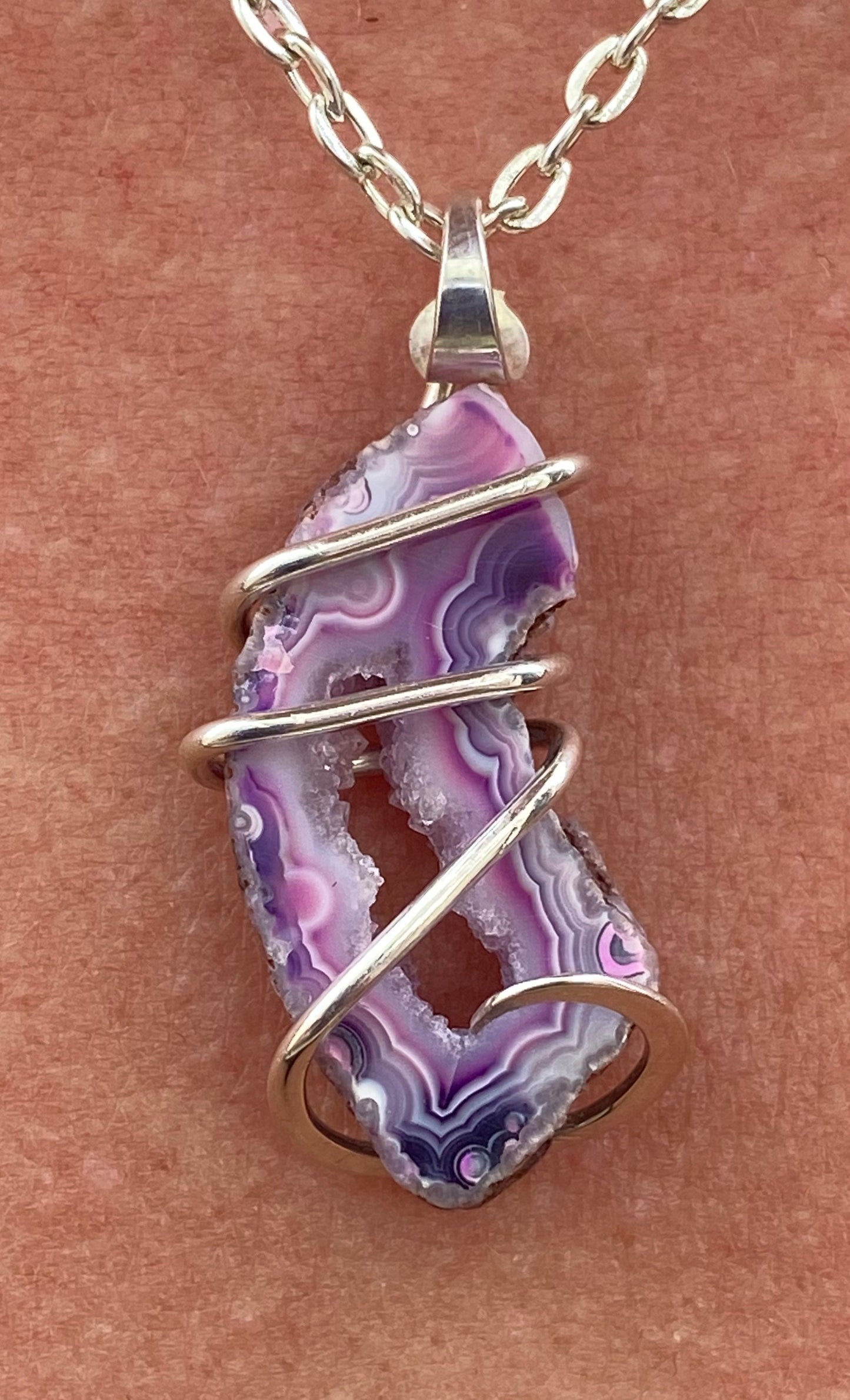 Dyed Oco Geode Slice in Sterling Silver Tension Wrapped Pendant