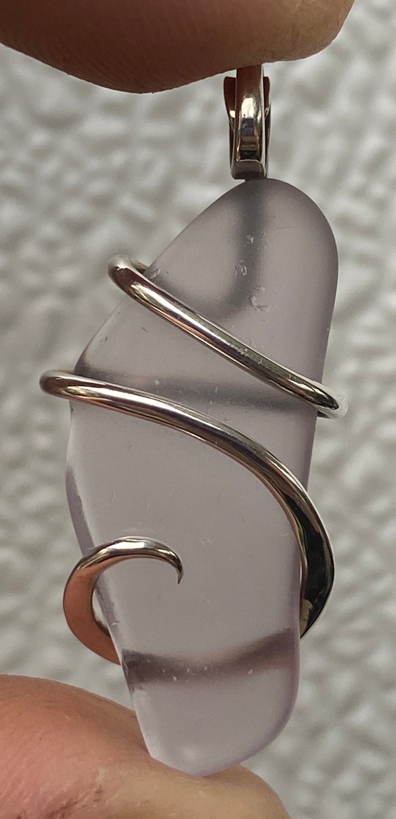 Lavender Sea Glass in Sterling Silver Tension Wrapped Pendant