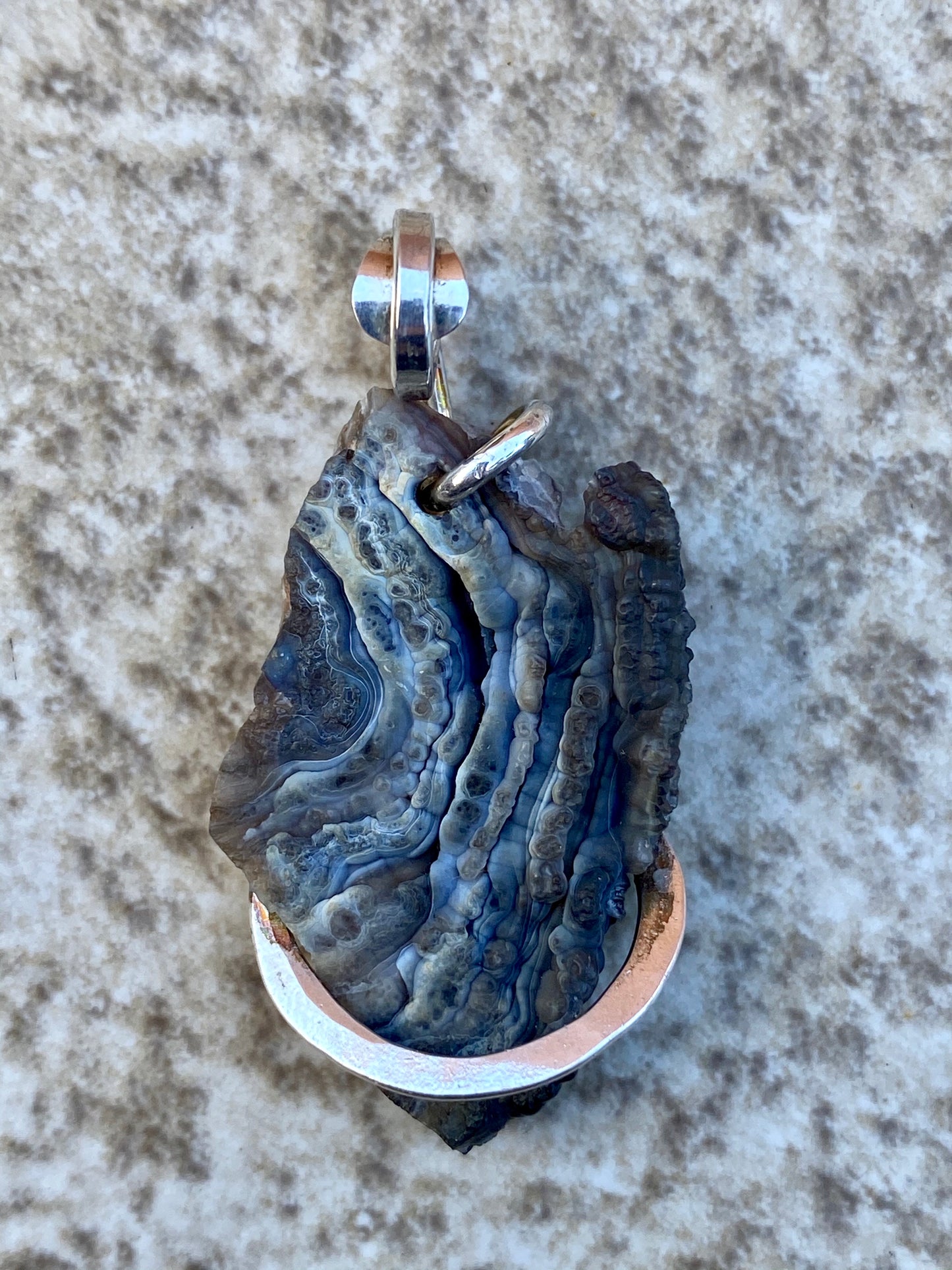 Platinum Infused Druzy in Sterling Silver Tension Wrapped Pendant