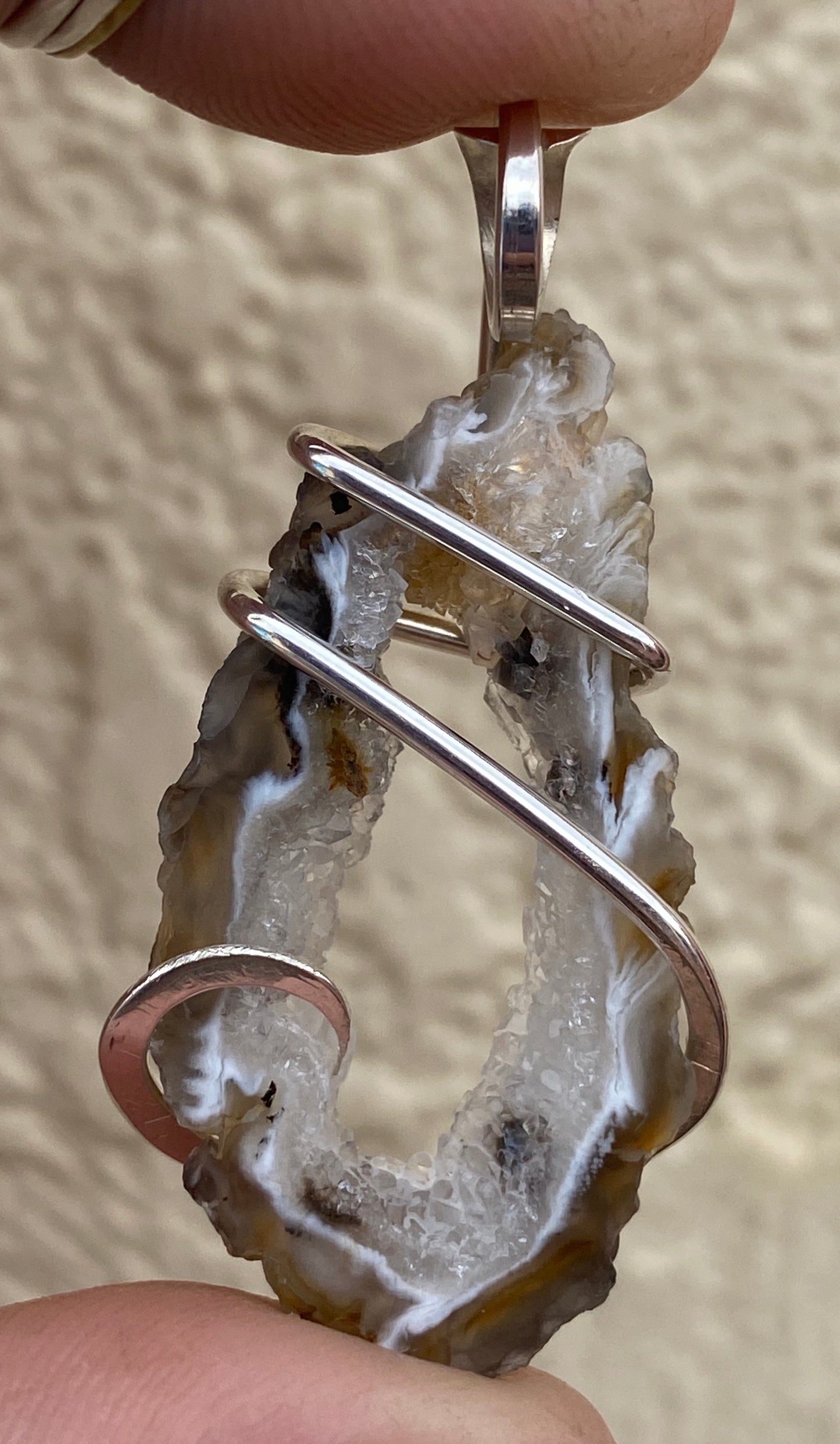 Oco Geode Slice in Sterling Silver Tension Wrapped Pendant