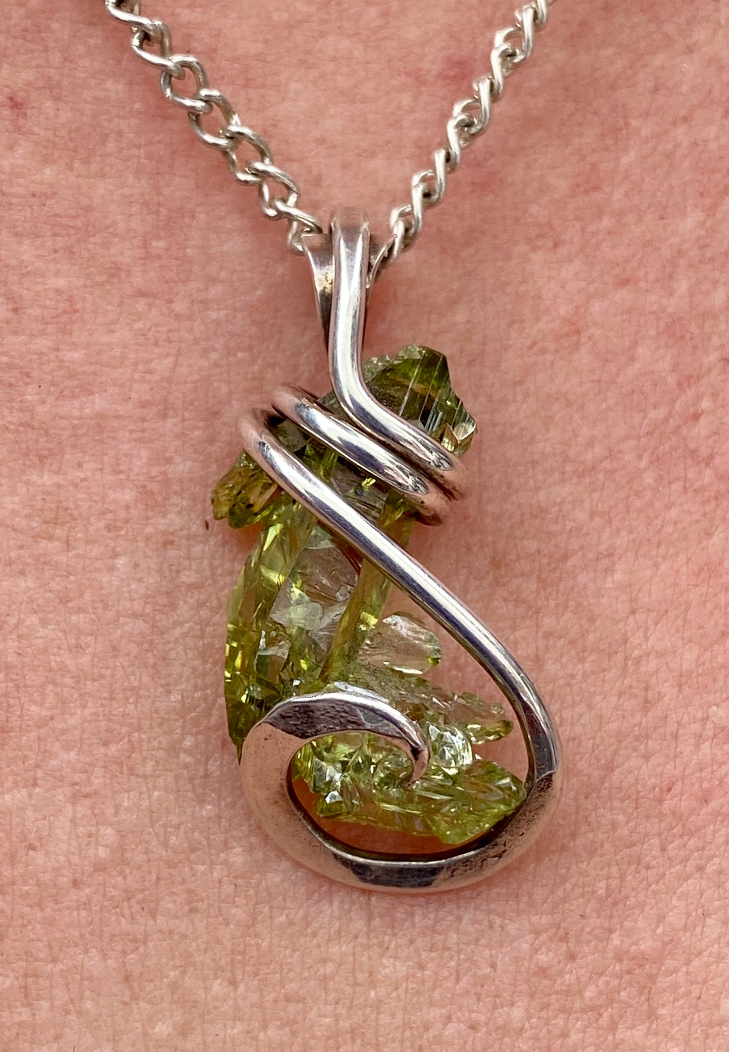Polish Green Zincite in Sterling Silver Tension Wrapped Pendant