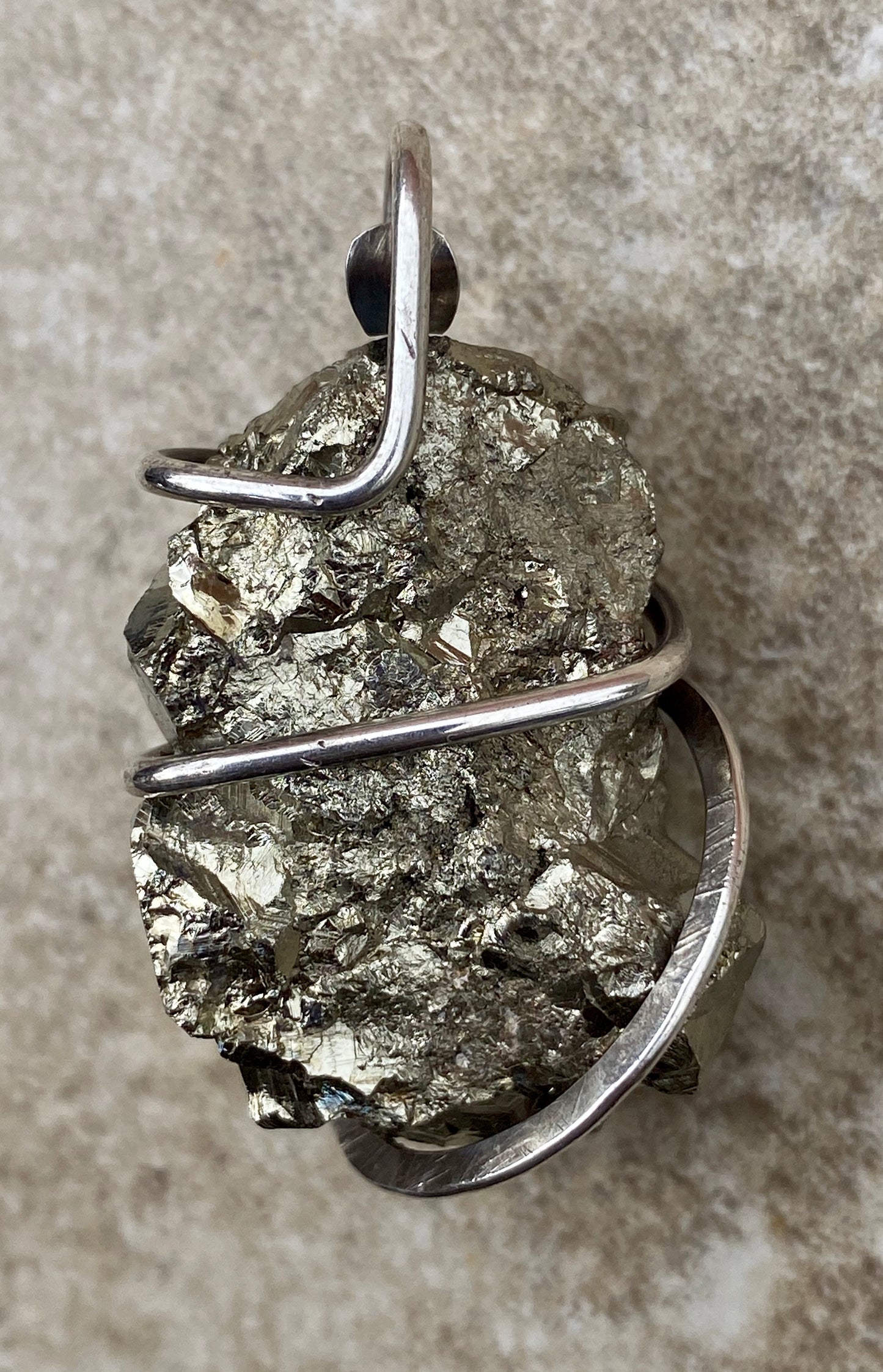 Pyrite Nugget in Sterling Silver Tension Wrapped Pendant
