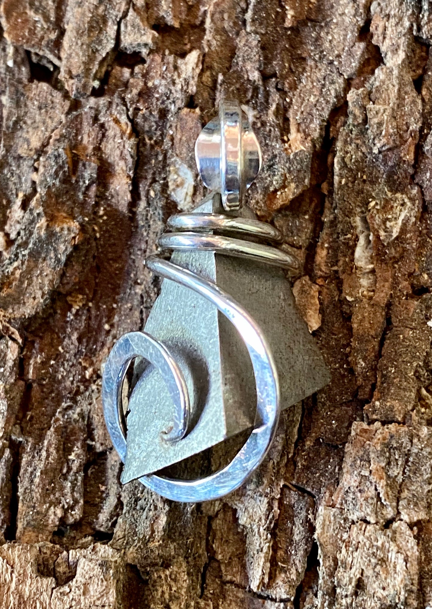 Sliced Meteorite in Sterling Silver Tension Wrapped Pendant