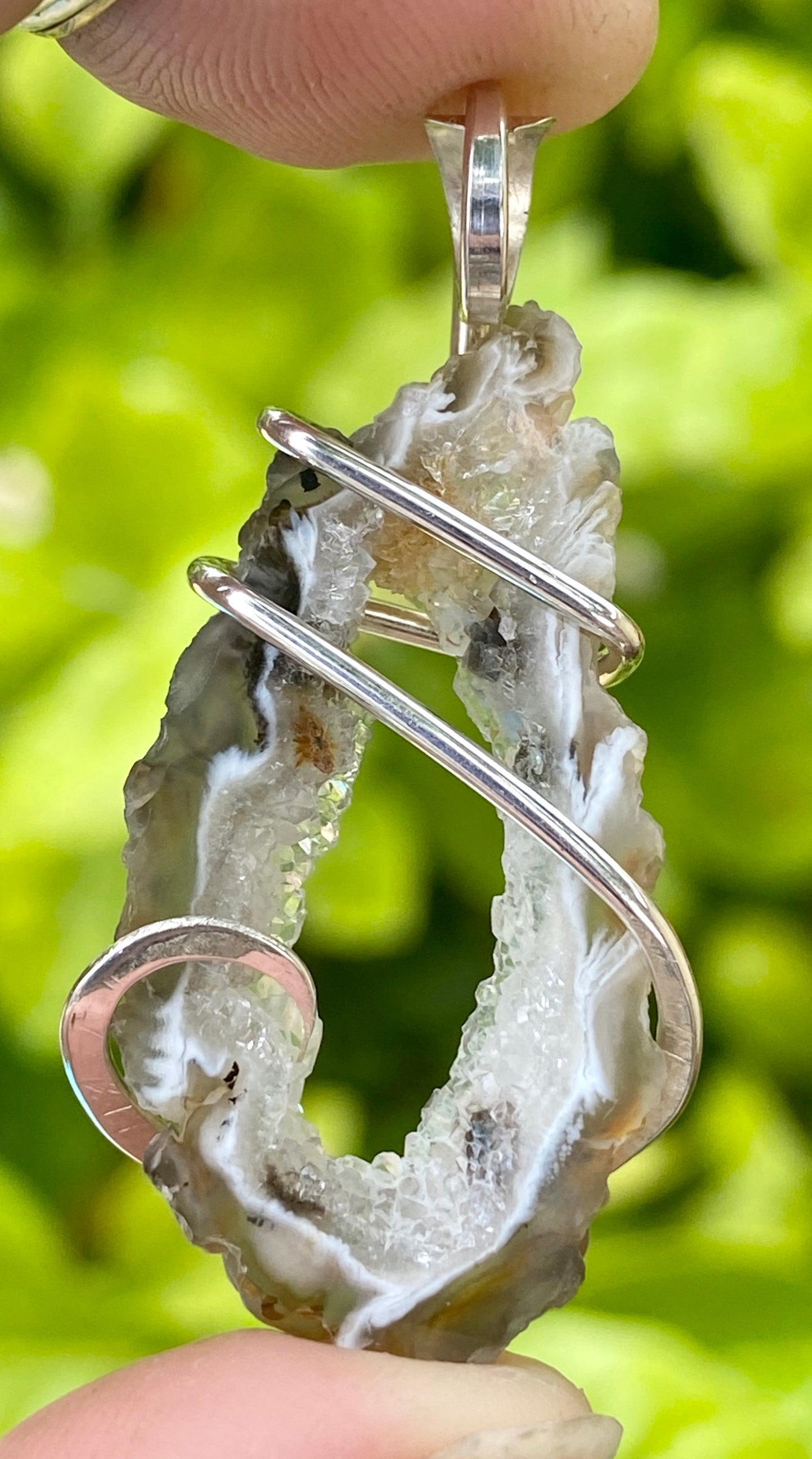 Oco Geode Slice in Sterling Silver Tension Wrapped Pendant