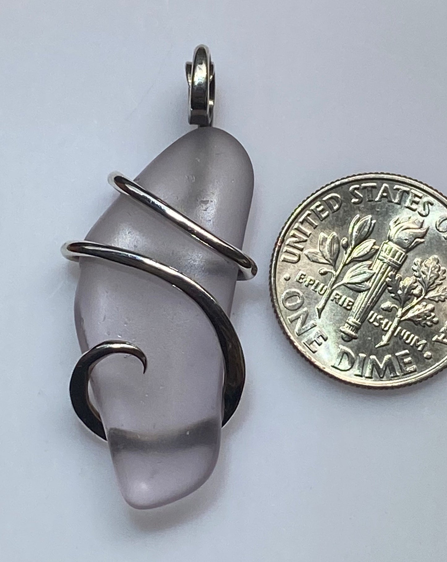 Lavender Sea Glass in Sterling Silver Tension Wrapped Pendant