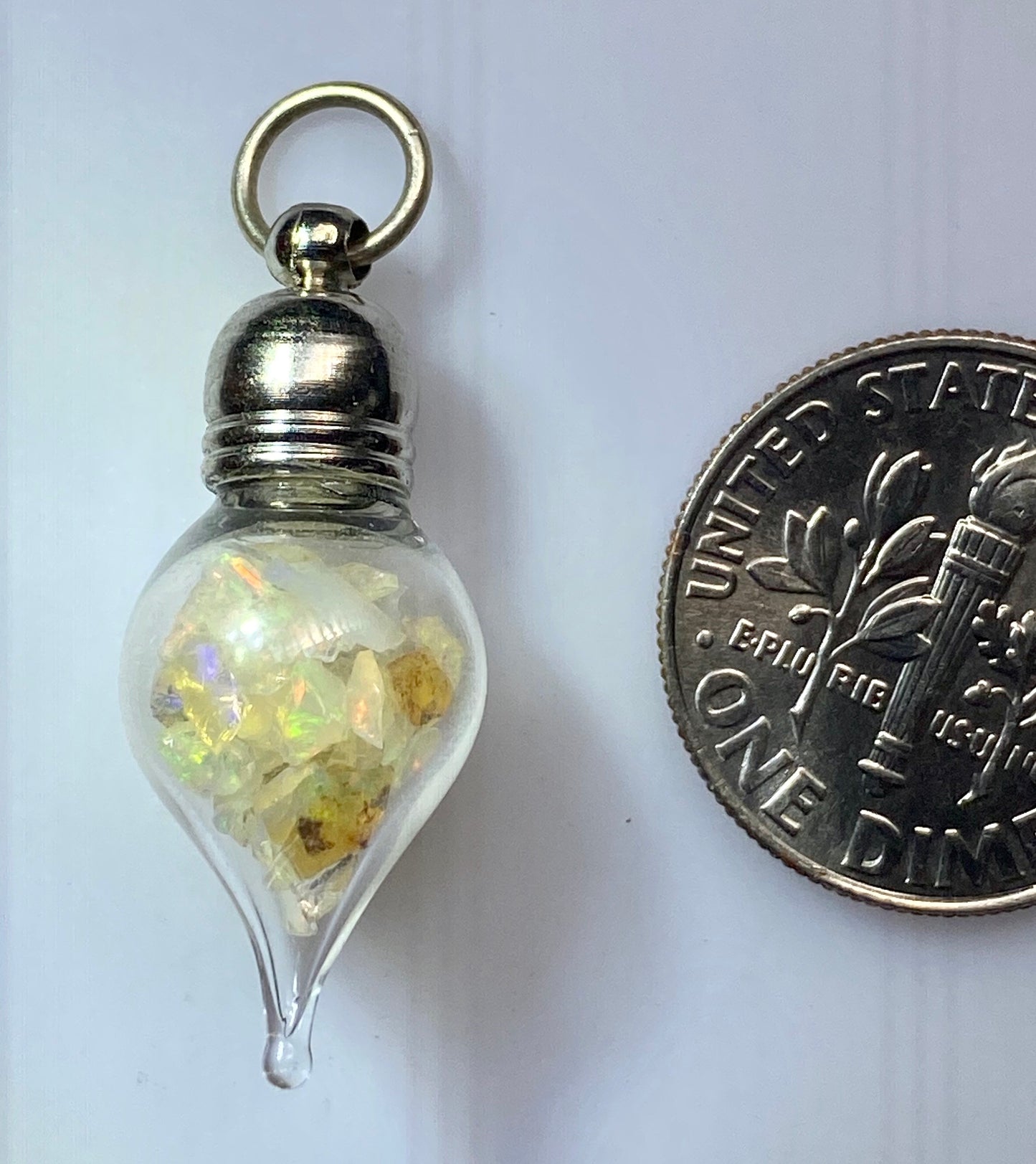 October Birthstone Opal Glass Vial Pendant