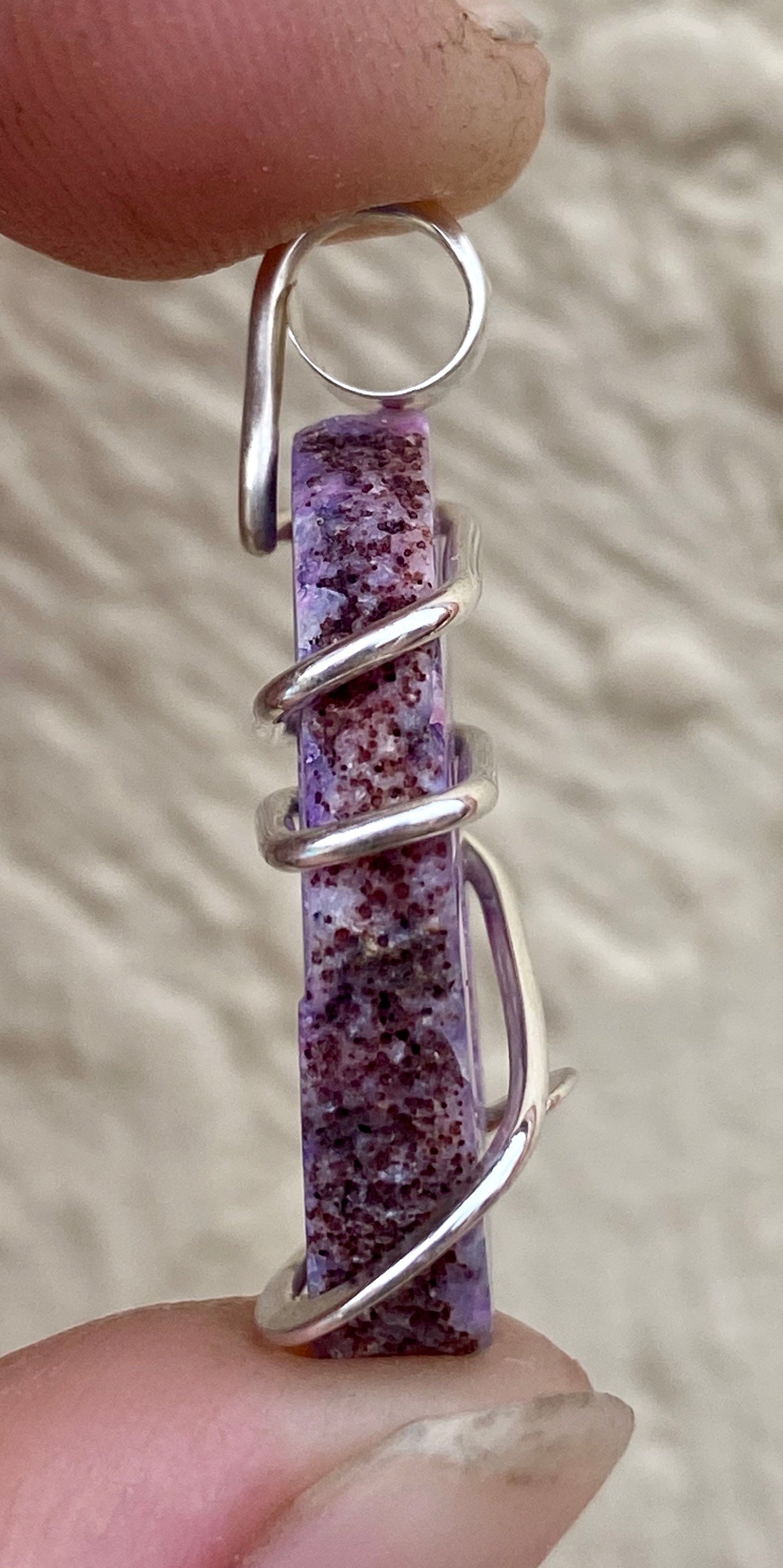 Dyed Oco Geode Slice in Sterling Silver Tension Wrapped Pendant
