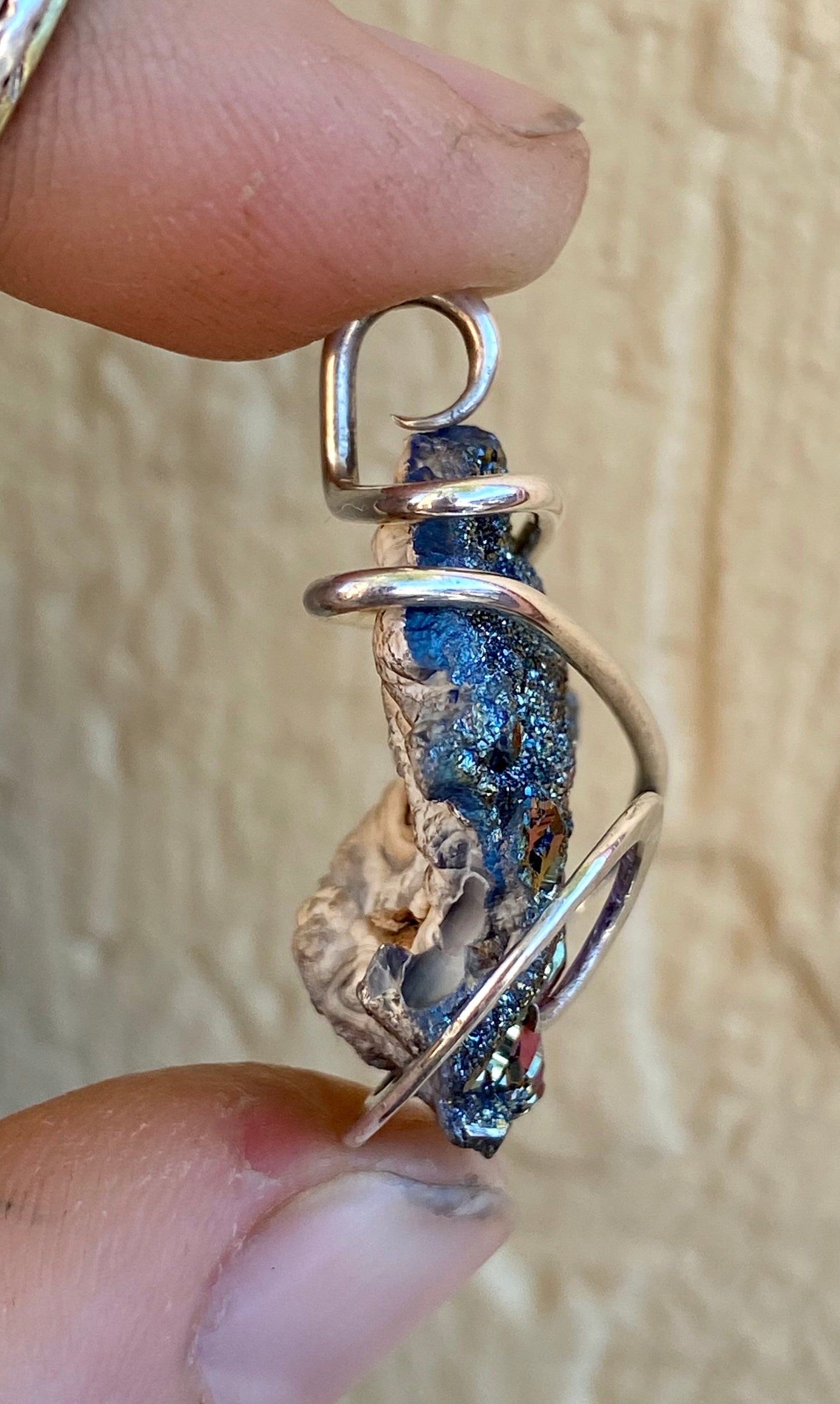 Titanium Infused Druzy in Sterling Silver Tension Wrapped Pendant
