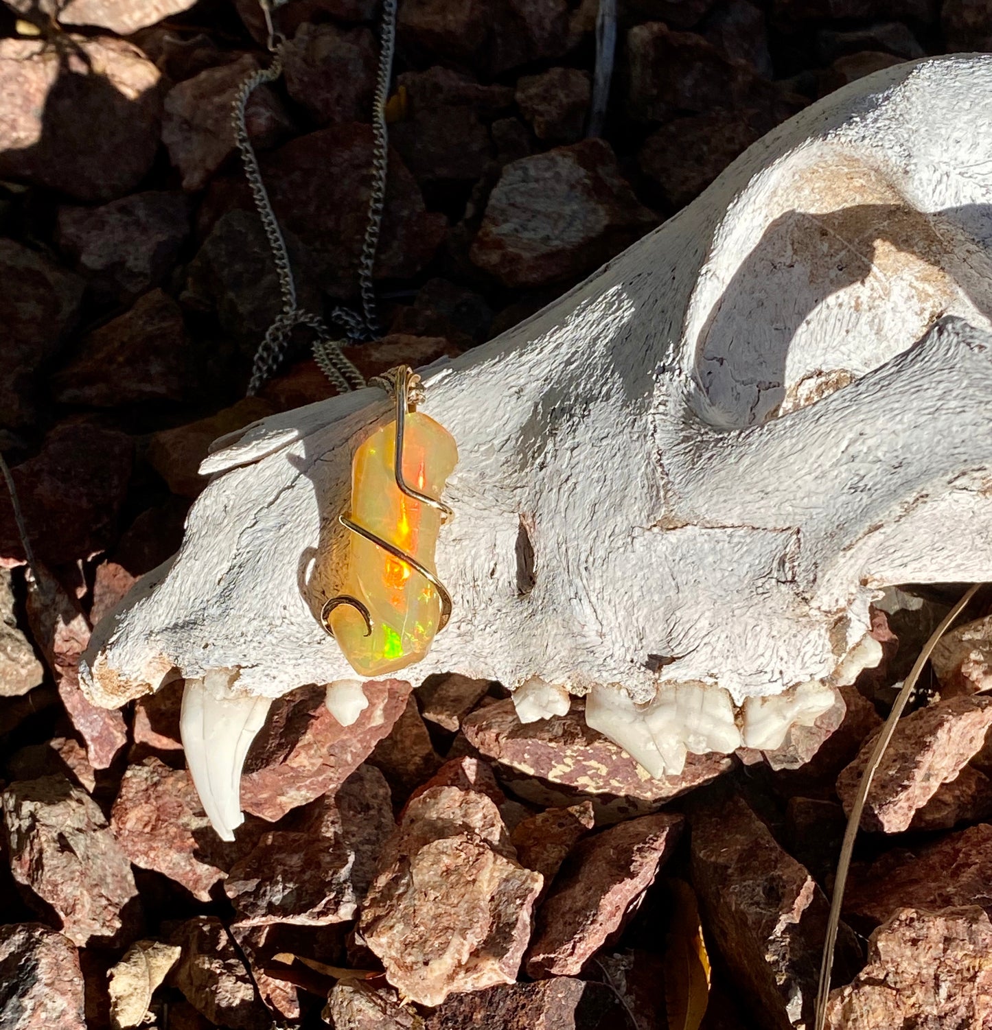 Ethiopian Opal in 14kt Gold Tension Wrapped Pendant